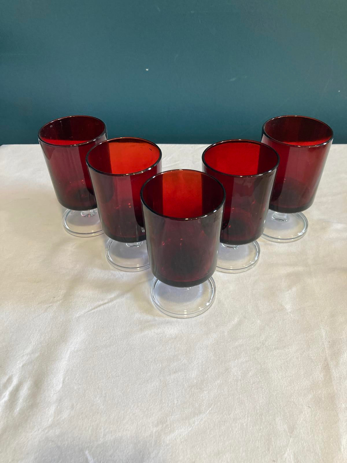 Vintage Red with Clear Stem Luminarc French Stemware Set of 5