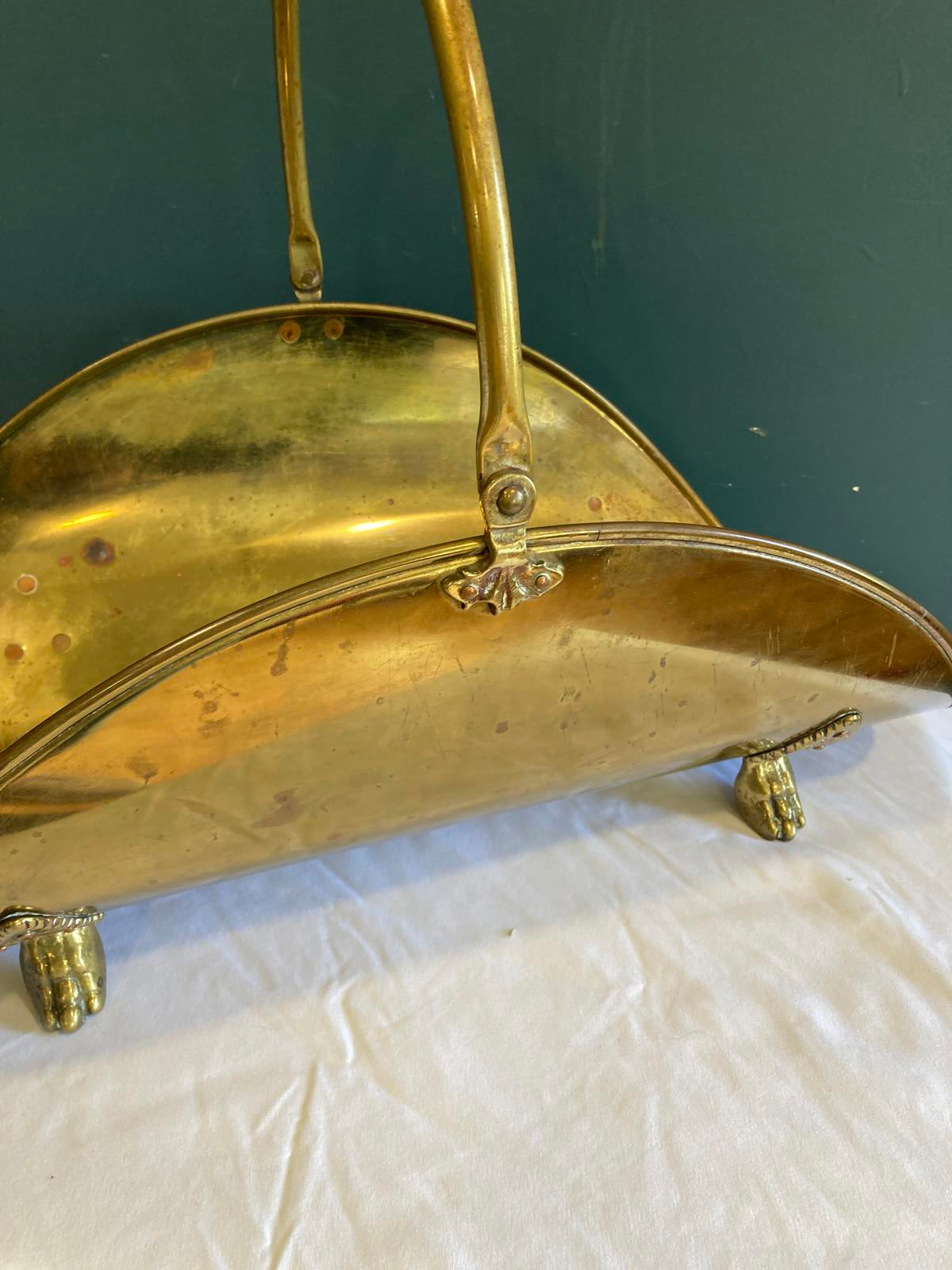 Brass Log Holder with Claw Feet and Handle