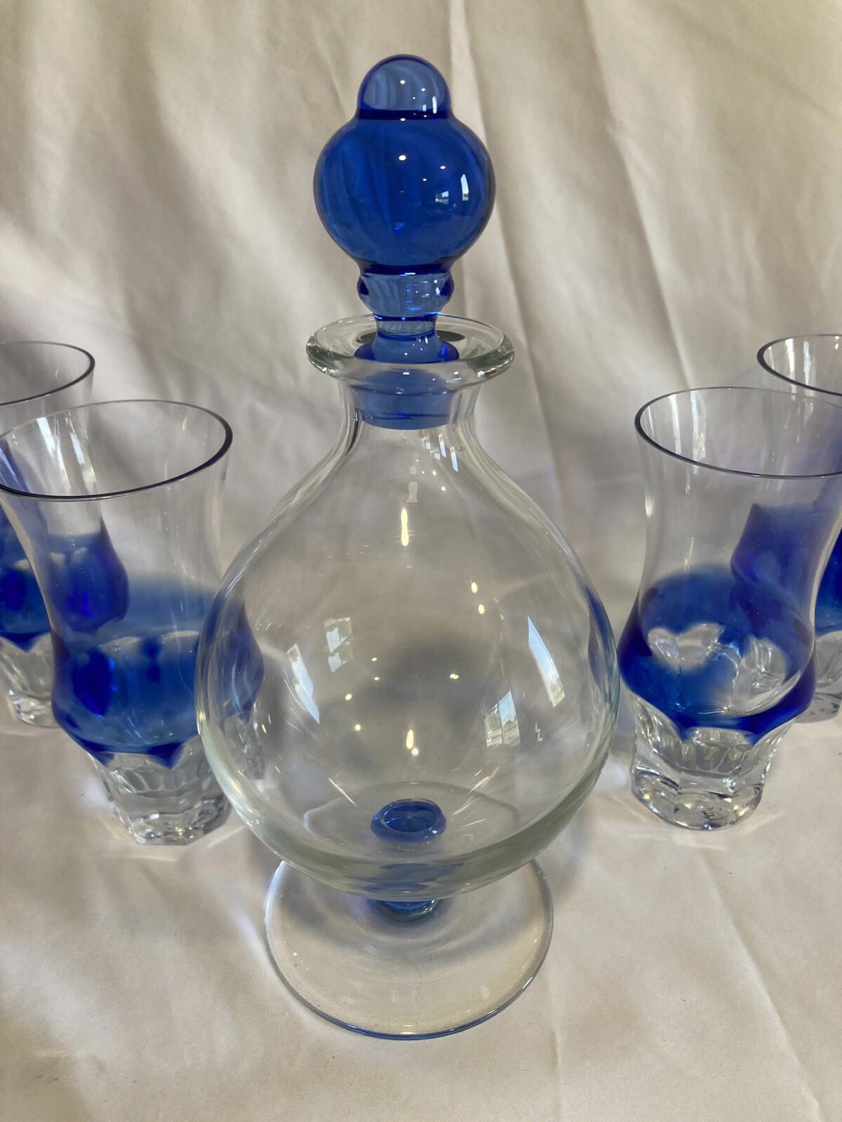 Rare Chribska Cobalt Blue Decanter & Glasses Set – Vintage Czech Glassware