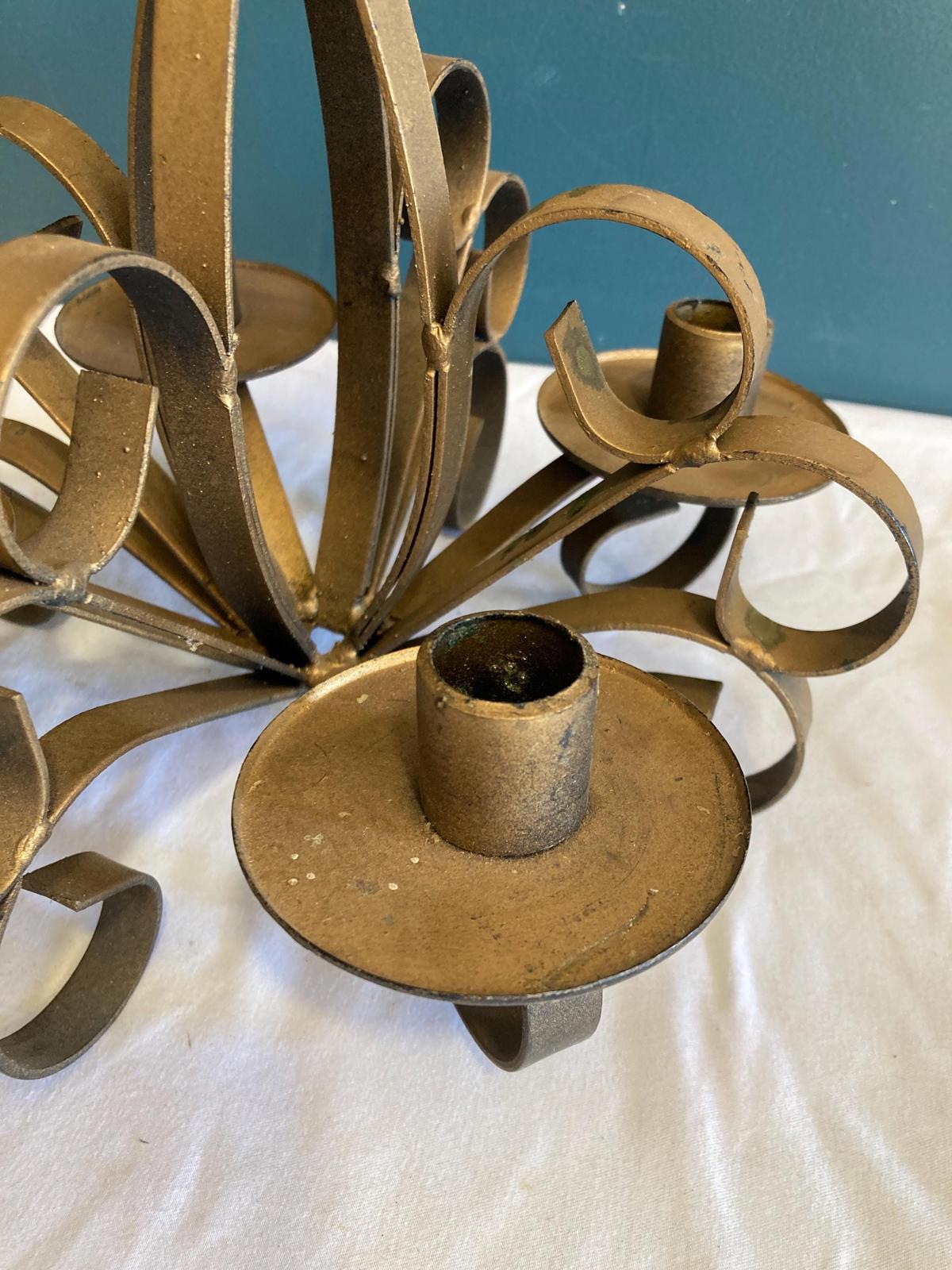 Vintage Gold painted Cast Iron Scrolled 5 point Candleholder