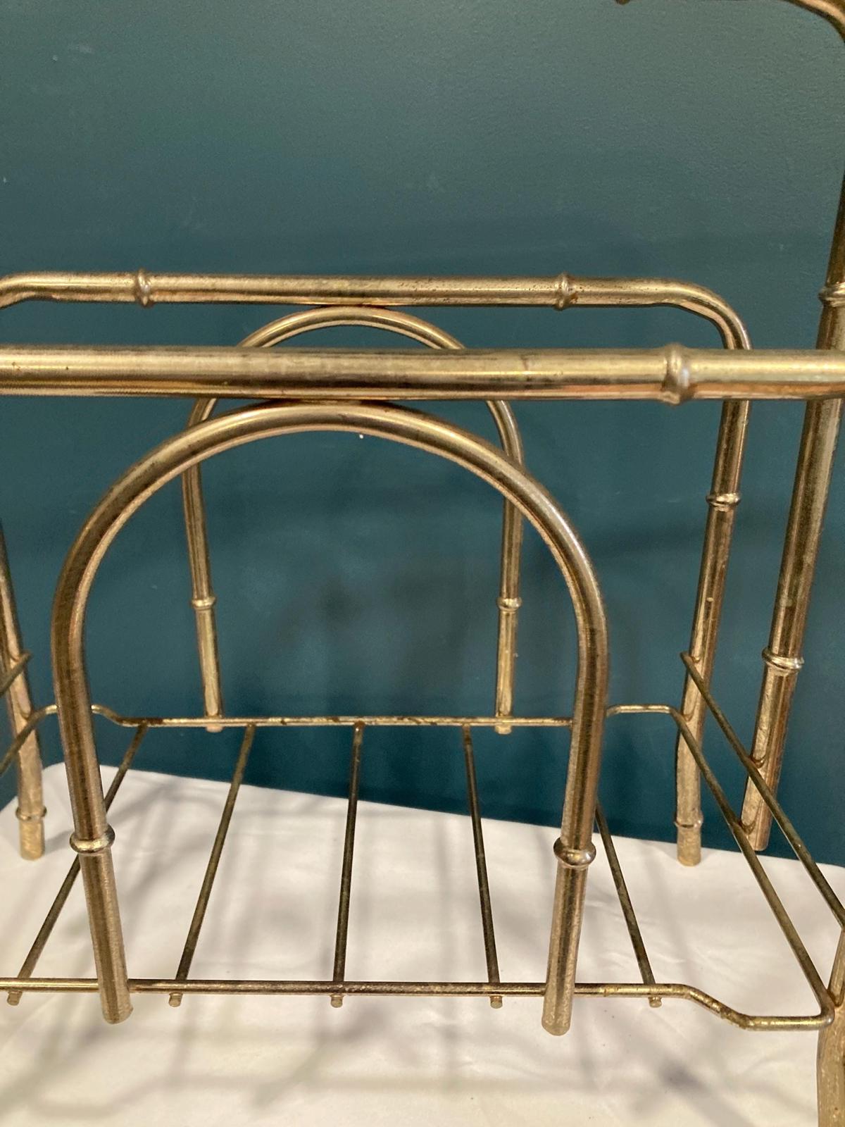 Vintage Faux Bamboo Brass Double Sided Magazine Rack