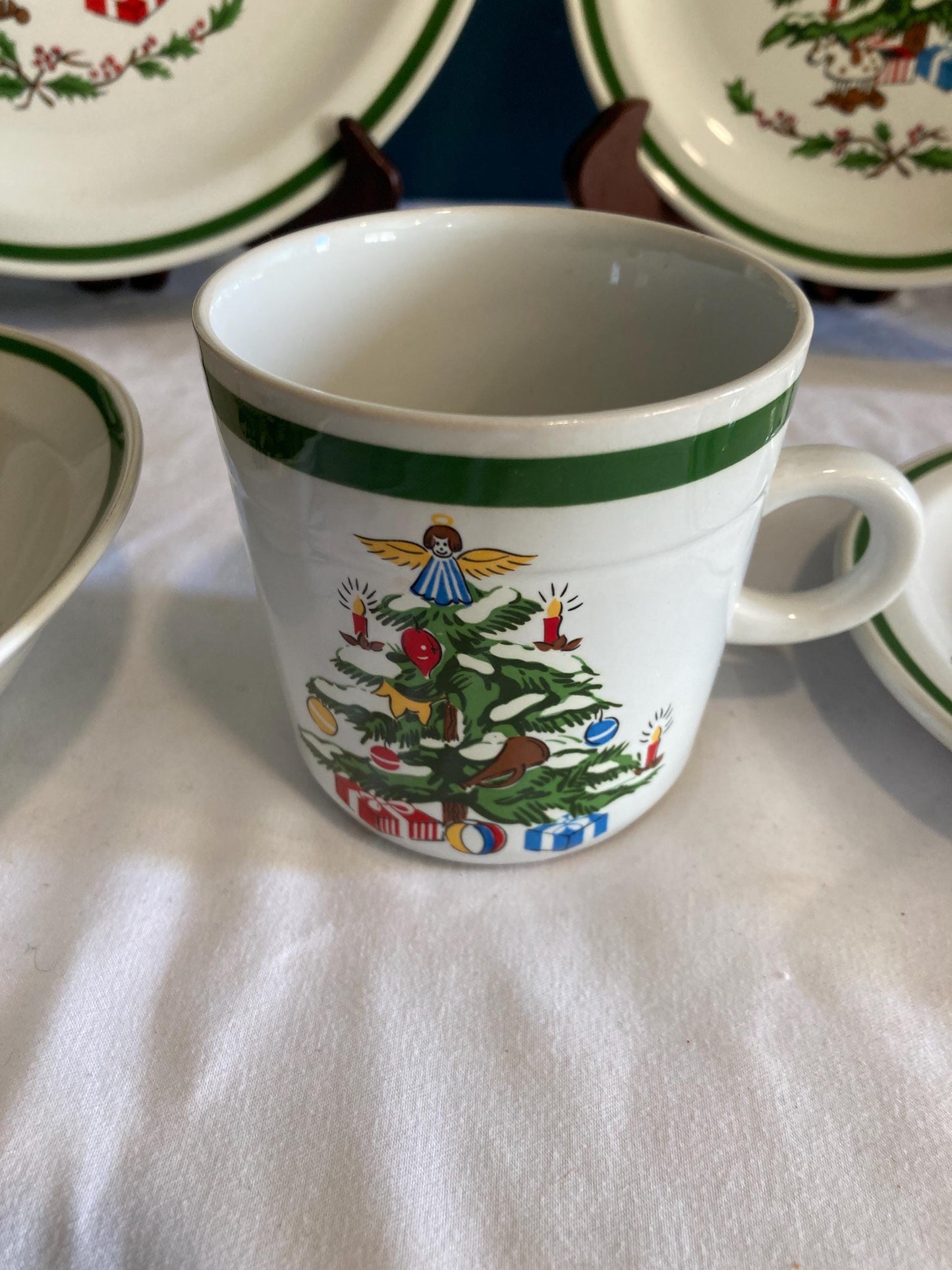 Vintage Montgomery Ward Christmas Tree Dish Holiday Table Ware. Choose From Cup, Saucer, Dessert Plate, Dinner Plate, Bowl, Replacement