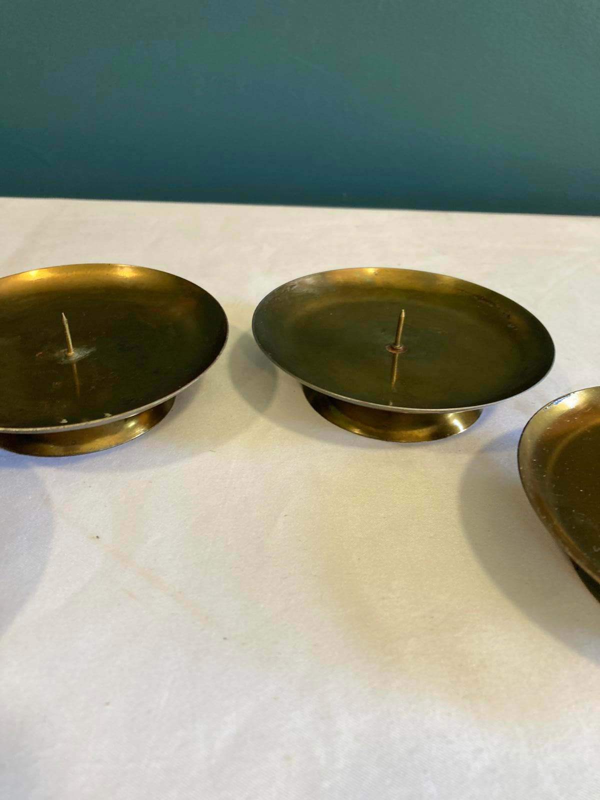 Set of 4 Vintage Brass Low Footed Plate Candle Holders Made in West Germany