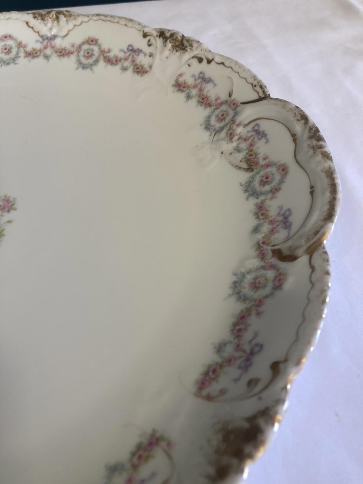 Theodore Haviland Limoges France Platter – Pink Roses & Gold Trim, 13"x12.5"