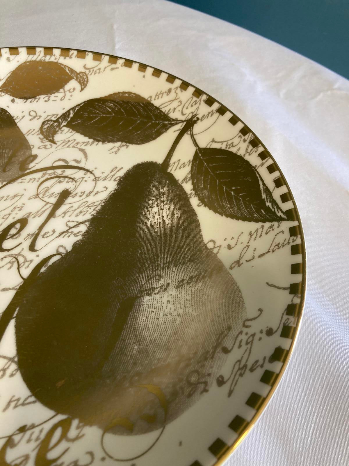 Set of 4 Restoration Hardware Noel Pear Dessert Plates Gold Script Holiday