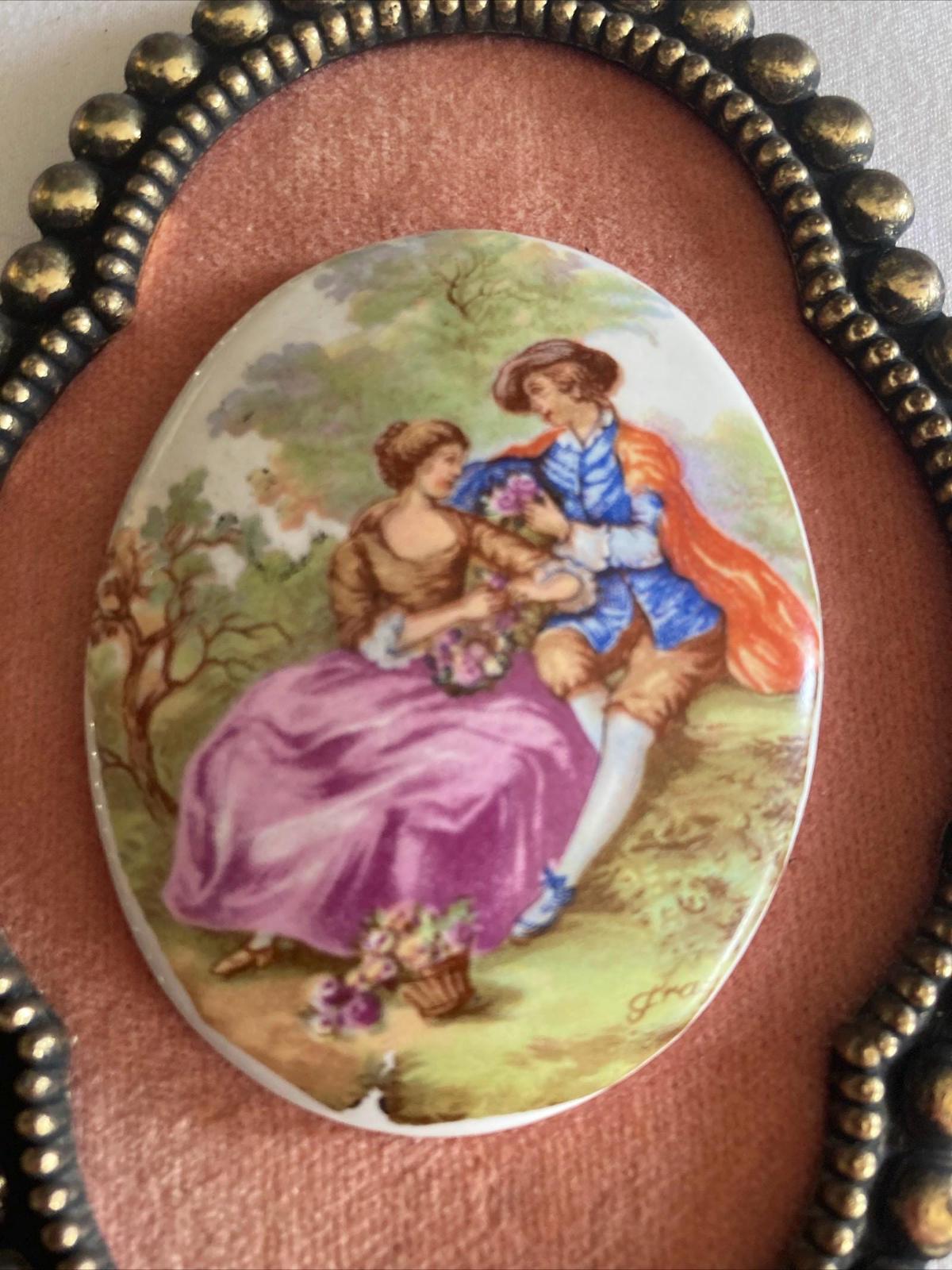 Antique Victorian Couple Cameo Porcelain Wall Art Hanging Decor set of 2