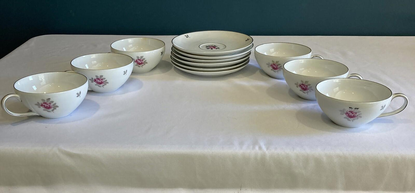 6 Vintage Fukagawa Arita 920 Pink Flower Cup & Saucer Set Hand-Painted Japan