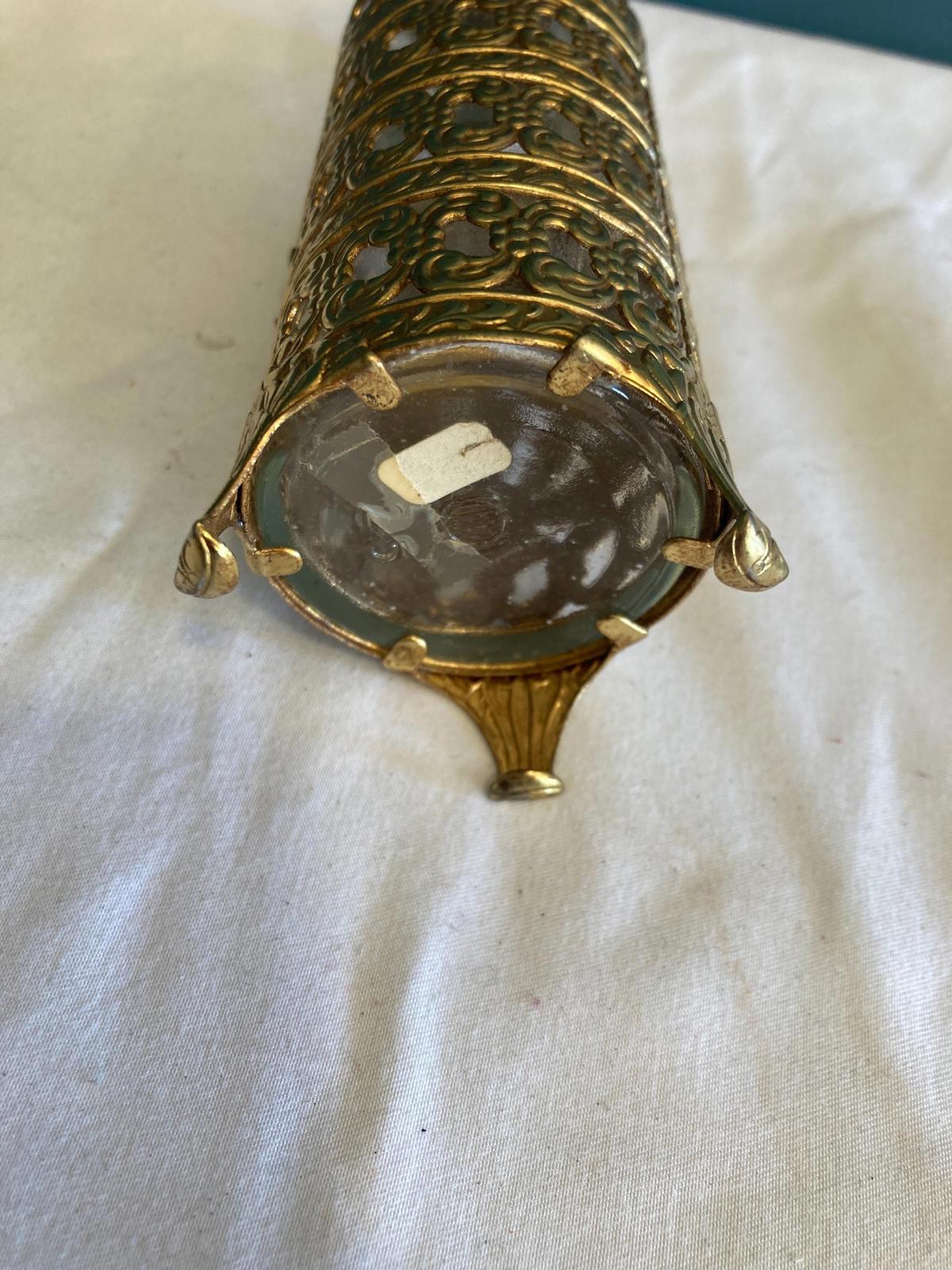 Vintage Ornate Brass Rose Perfume Bottle with Glass Insert