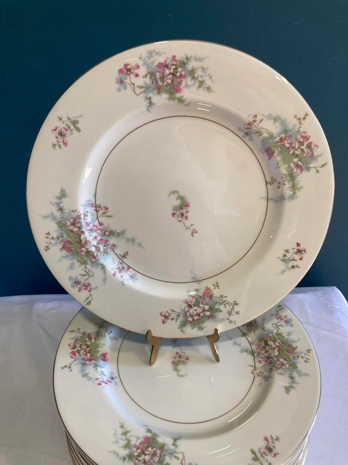 Mid-Century Theodore Haviland Dinner Plates–“Apple Blossom” Floral, Set of 12