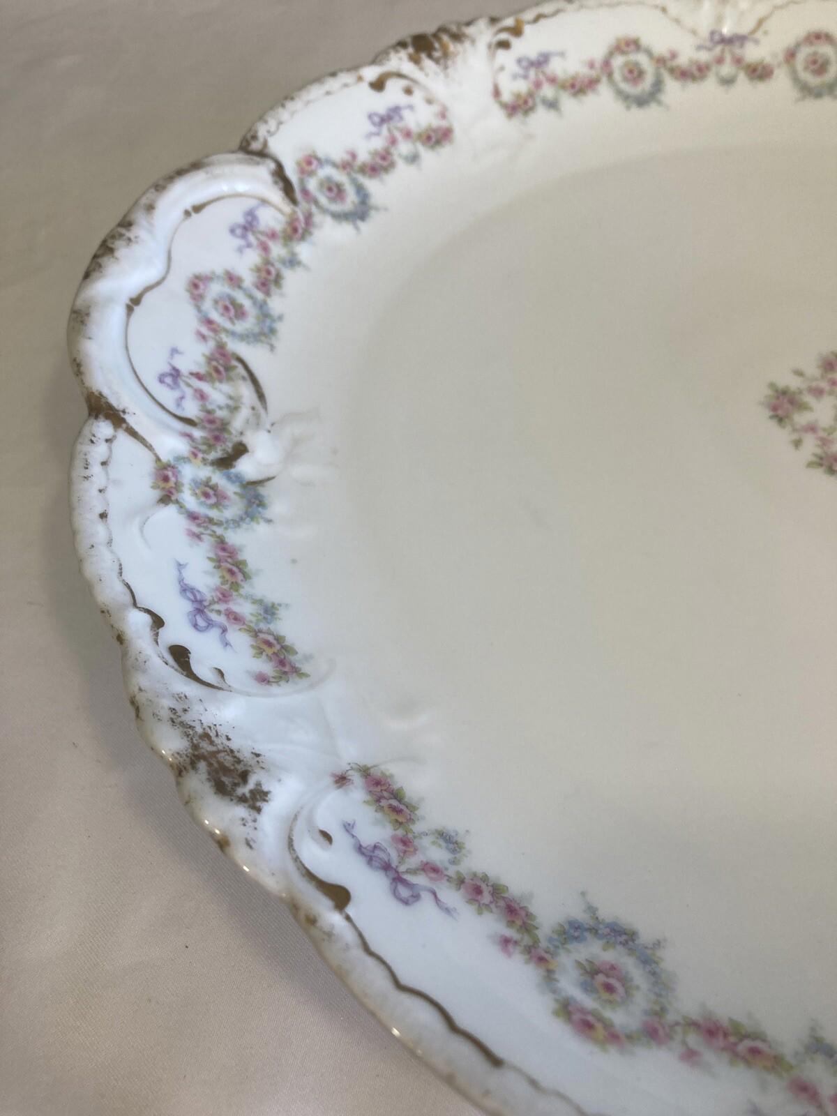 Theodore Haviland Limoges France Platter – Pink Roses & Gold Trim, 13"x12.5"