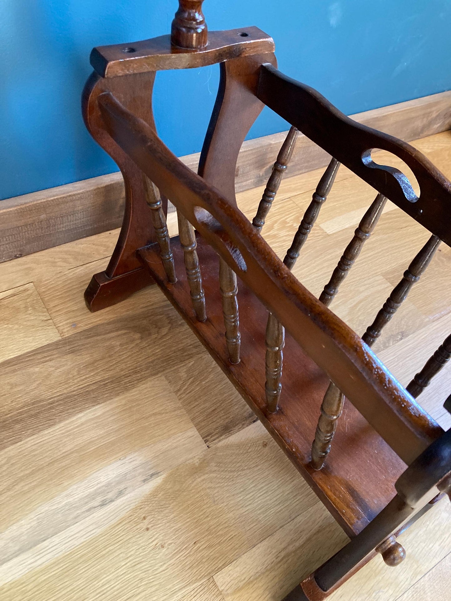 Vintage MCM Wood Side Table With Magazine Rack