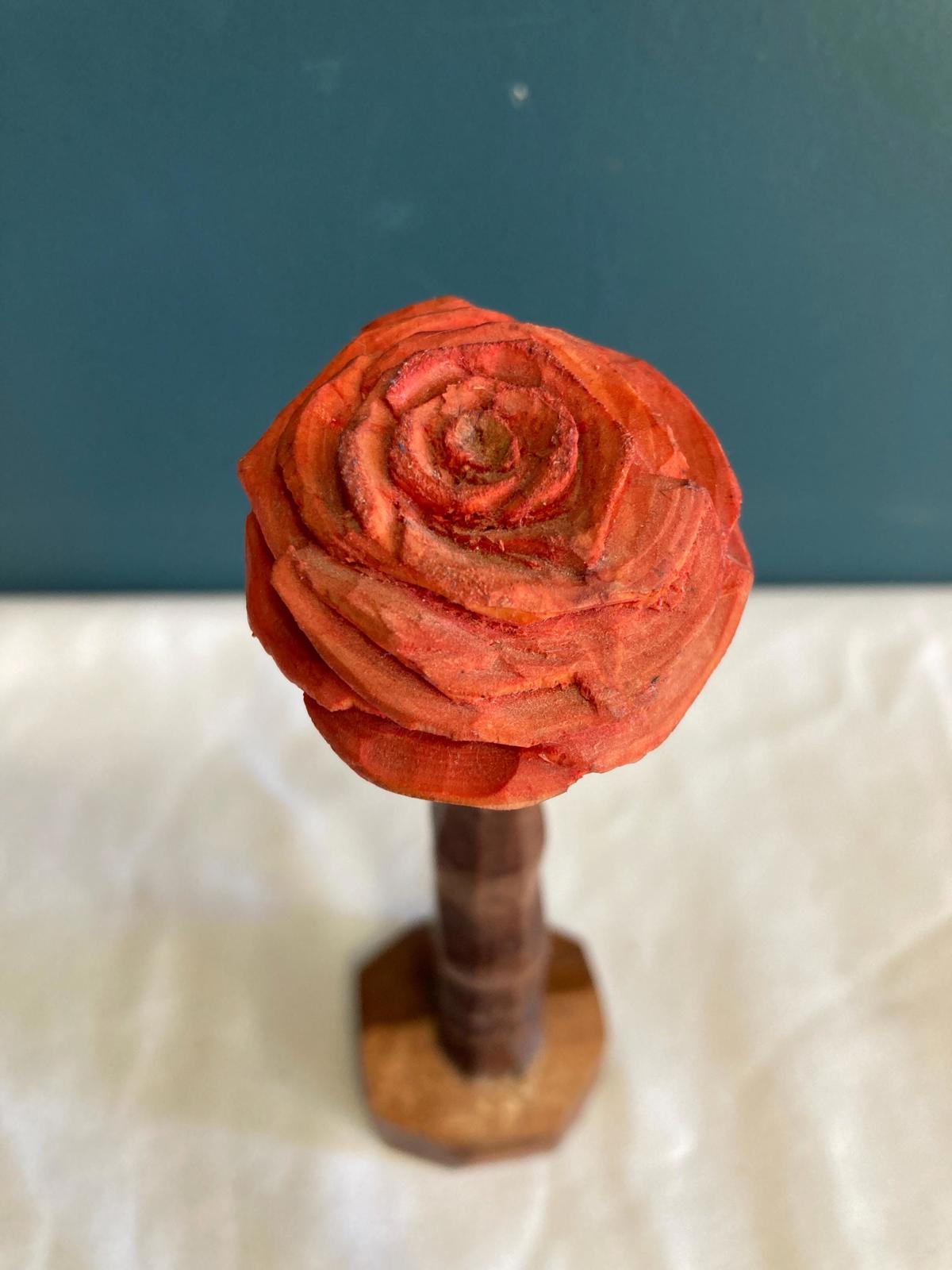 Hand Carved Pink Wood Rose
