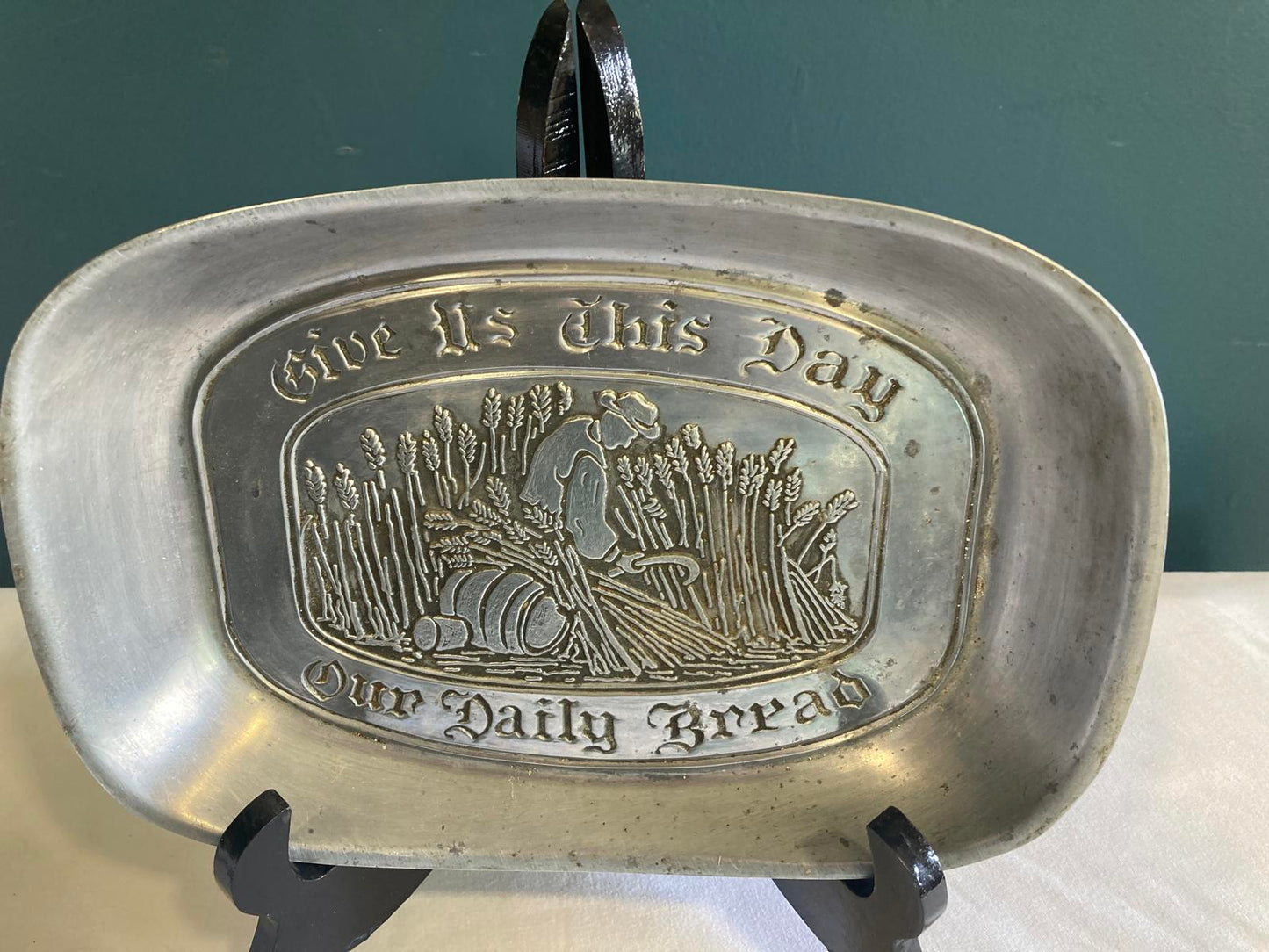 Pewter Bread Plate – “Give Us This Day Our Daily Bread” Christian Decor