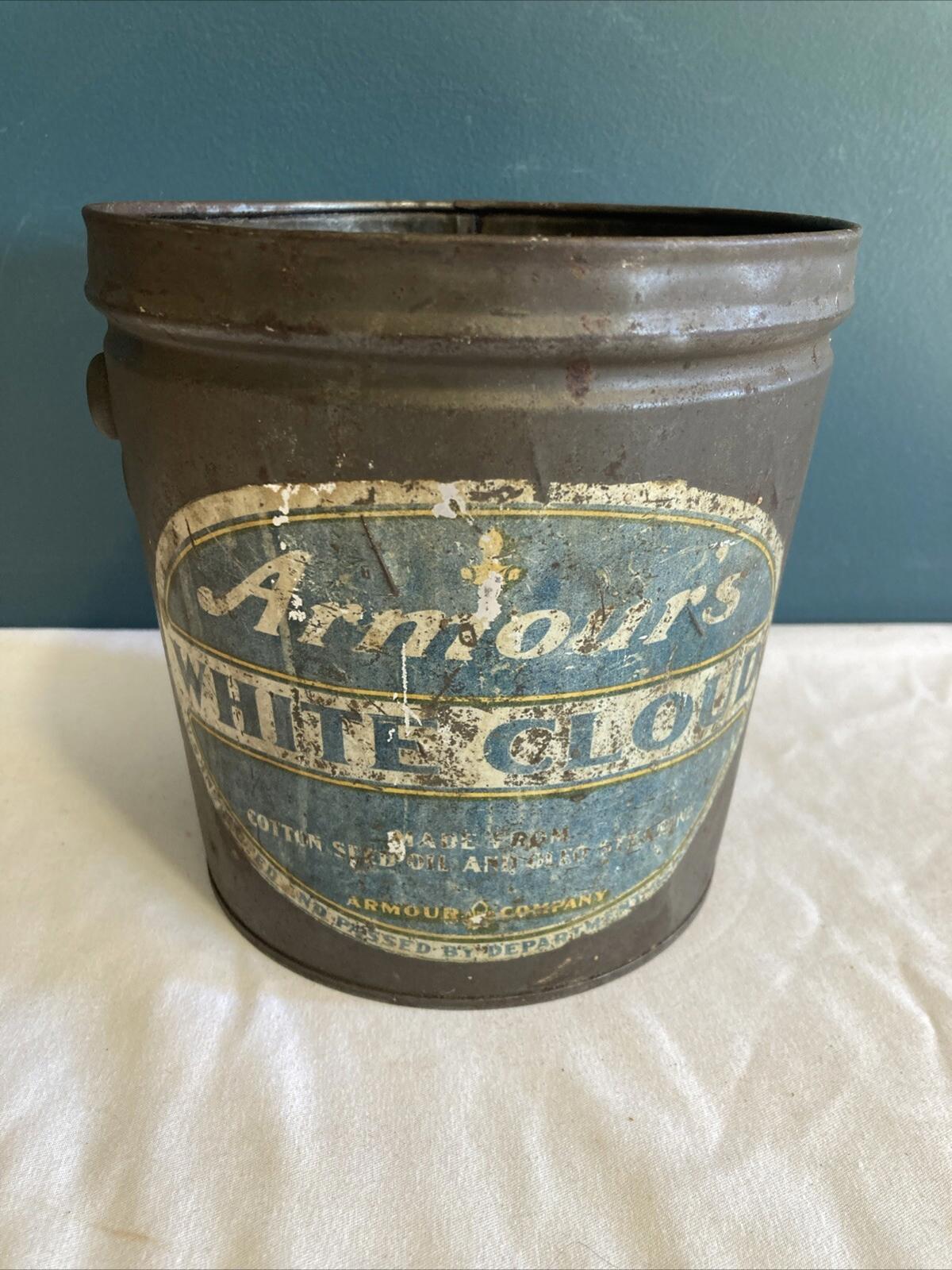 Vintage Armour's White Cloud Shortening Can – 4 Lb Metal Bucket