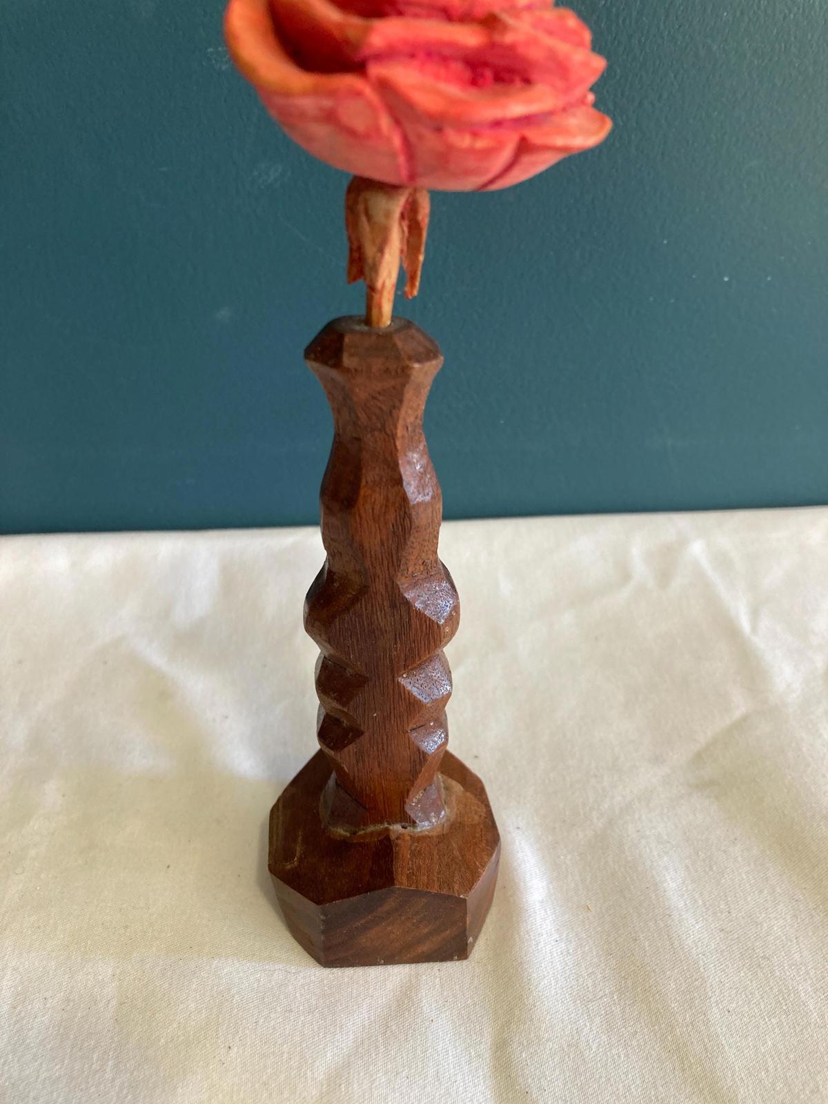 Hand Carved Pink Wood Rose