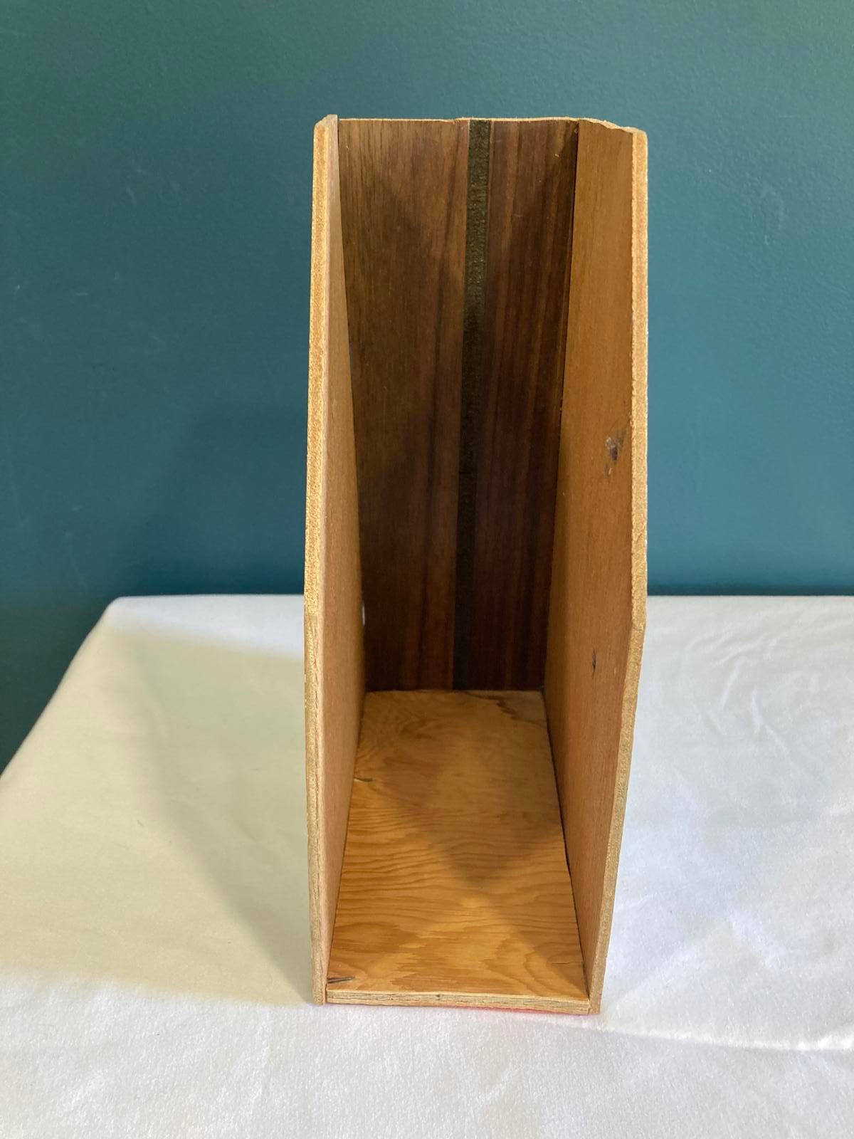 Vintage Mid-Century Printed Wooden File Holder