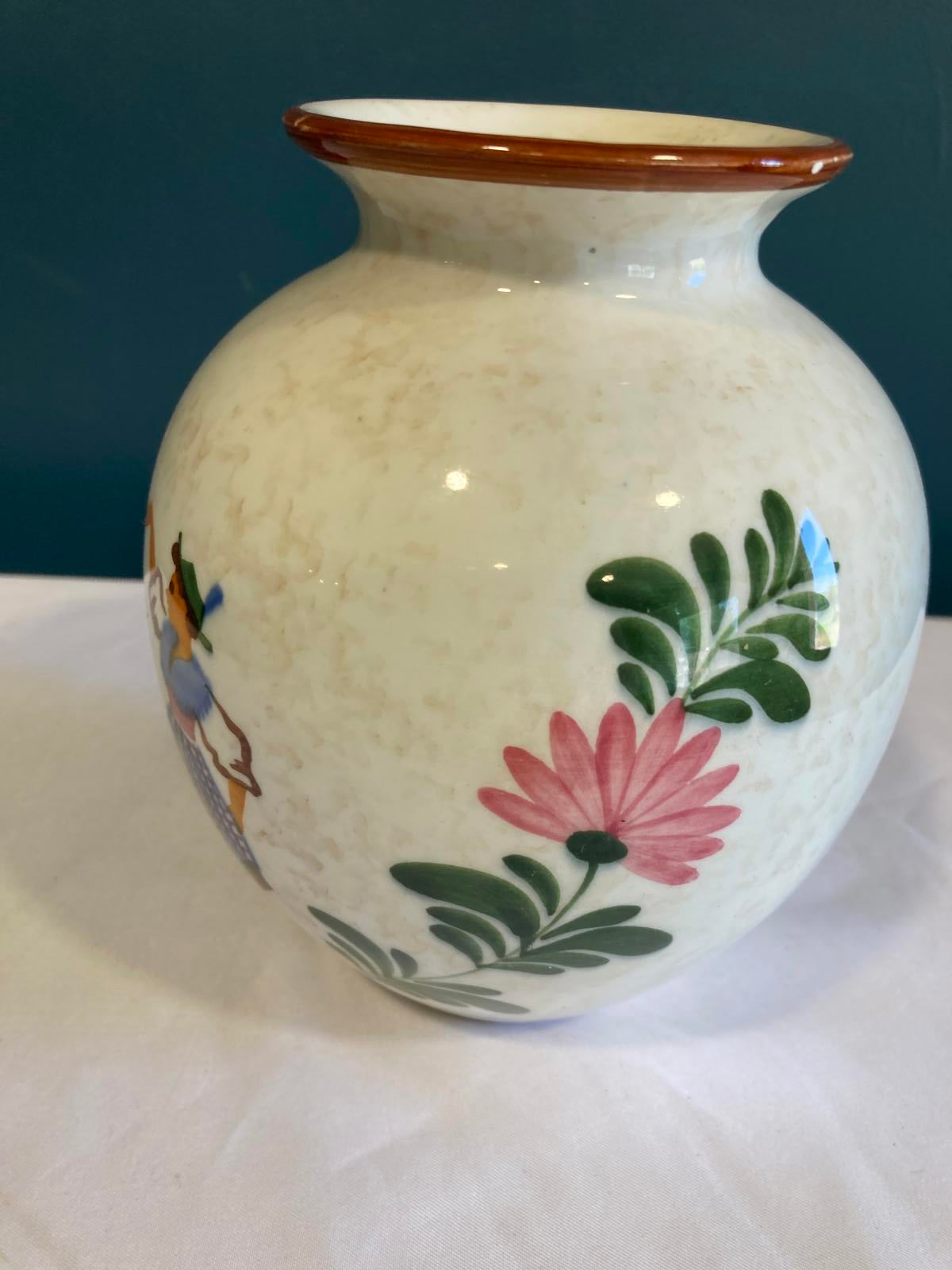 Vintage Ceramic Vase with Dancing Couple Bavarian Scene by Majolika Schramberg