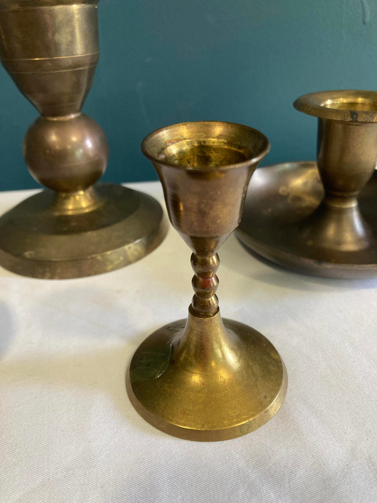 MIdcentury Brass Candlestick Holders – Mismatched Set of 5