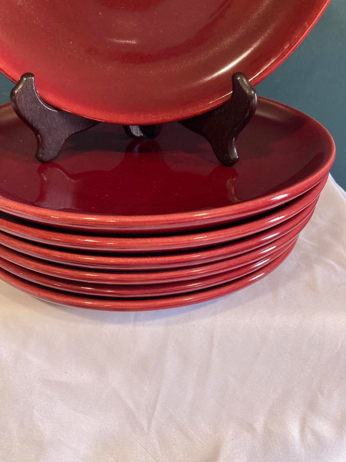 Set of 7 Bauer Pottery Monterey Moderne Red Luncheon Plates – Cranberry 9.5"