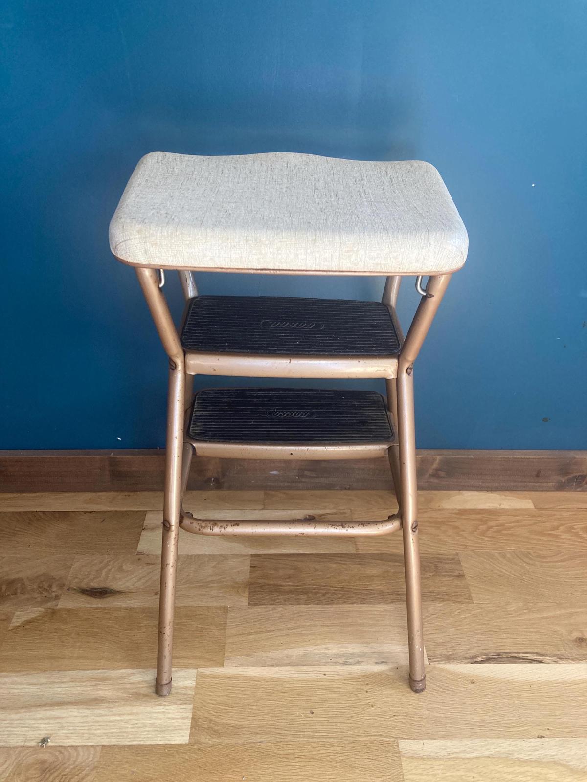 Vintage Cosco Flip Top Step Stool Chair Gold with Vinyl Seat