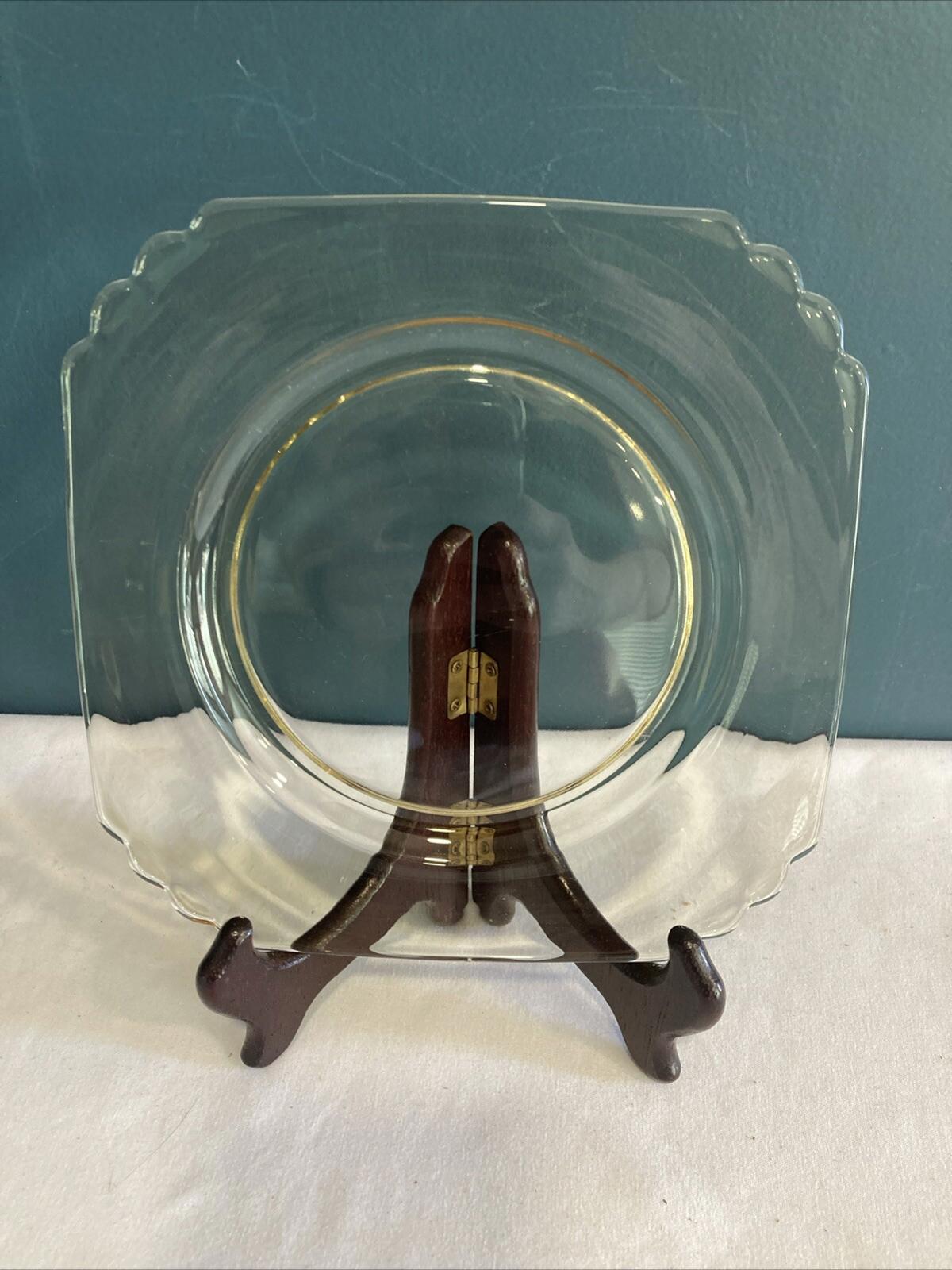 8 Octagon Amber Glass, Salad Or Dessert Plate Yellow Glass 7” Vintage Set Of 8