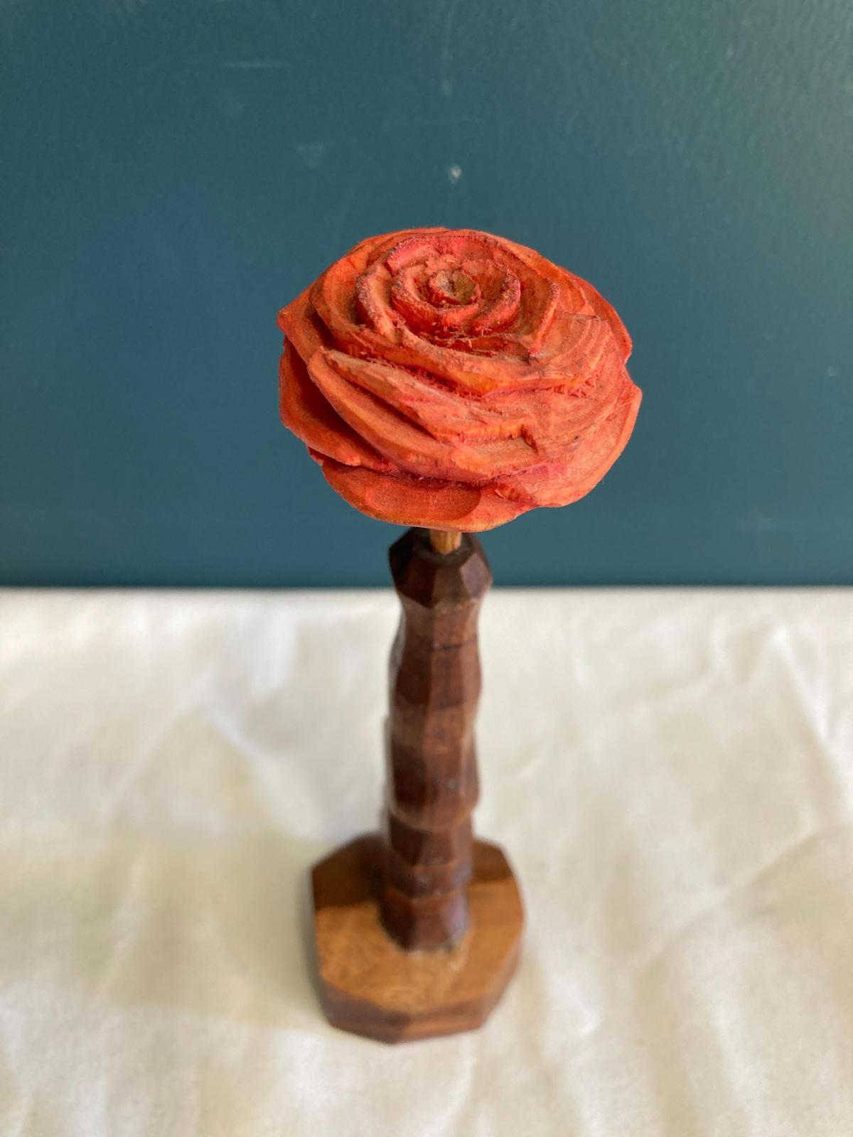 Hand Carved Pink Wood Rose