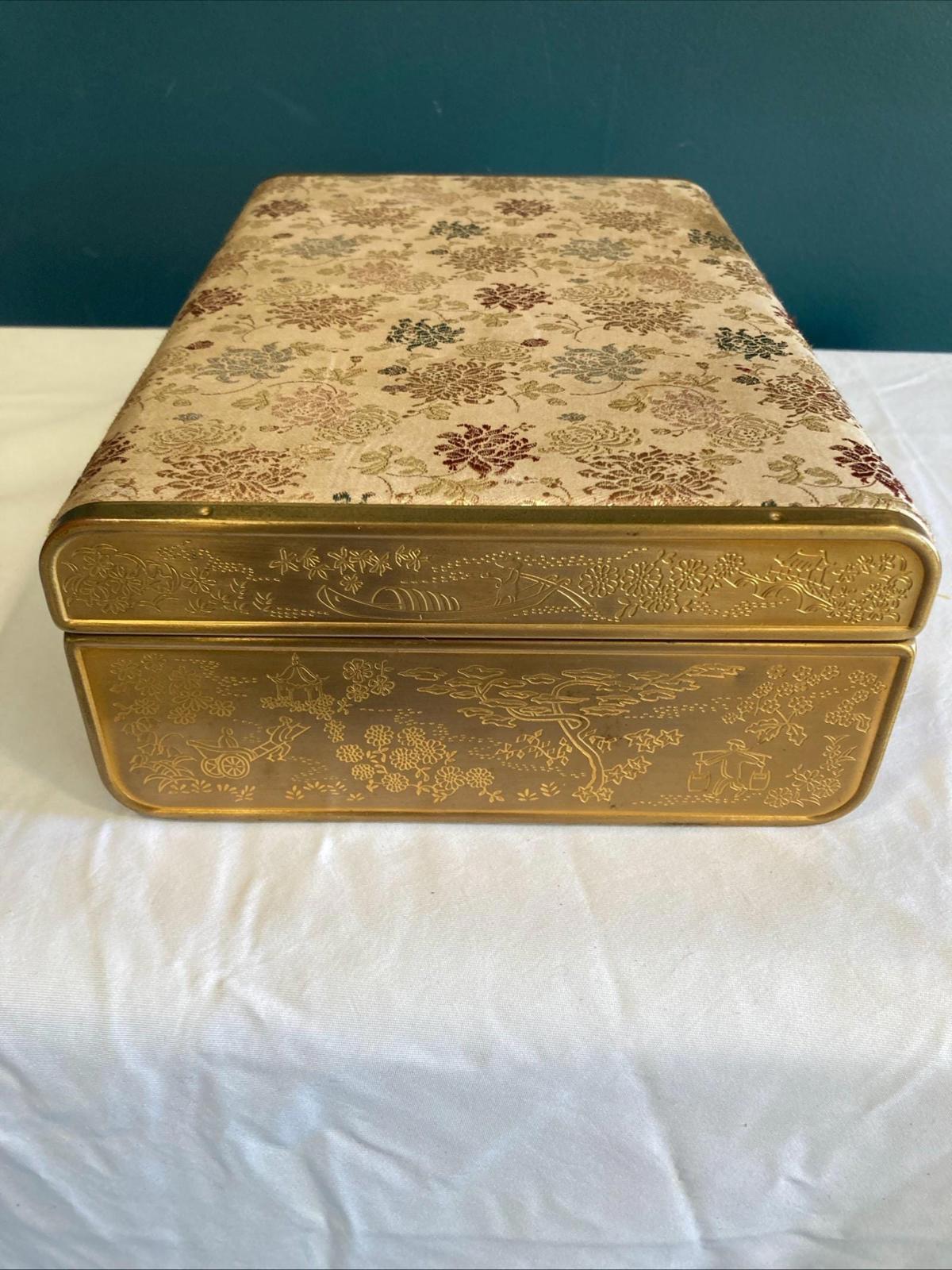 2-Tier Vintage Farrington Jewelry Box | Silk Floral Exterior & Embossed Gold Sides | Vintage Finds
