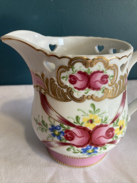 Vintage Sorelle Fine Porcelain Pink Rose Creamer, Floral Gold Trim Cream Pitcher, Cottagecore Tea, Shabby Chic, Vintage Finds
