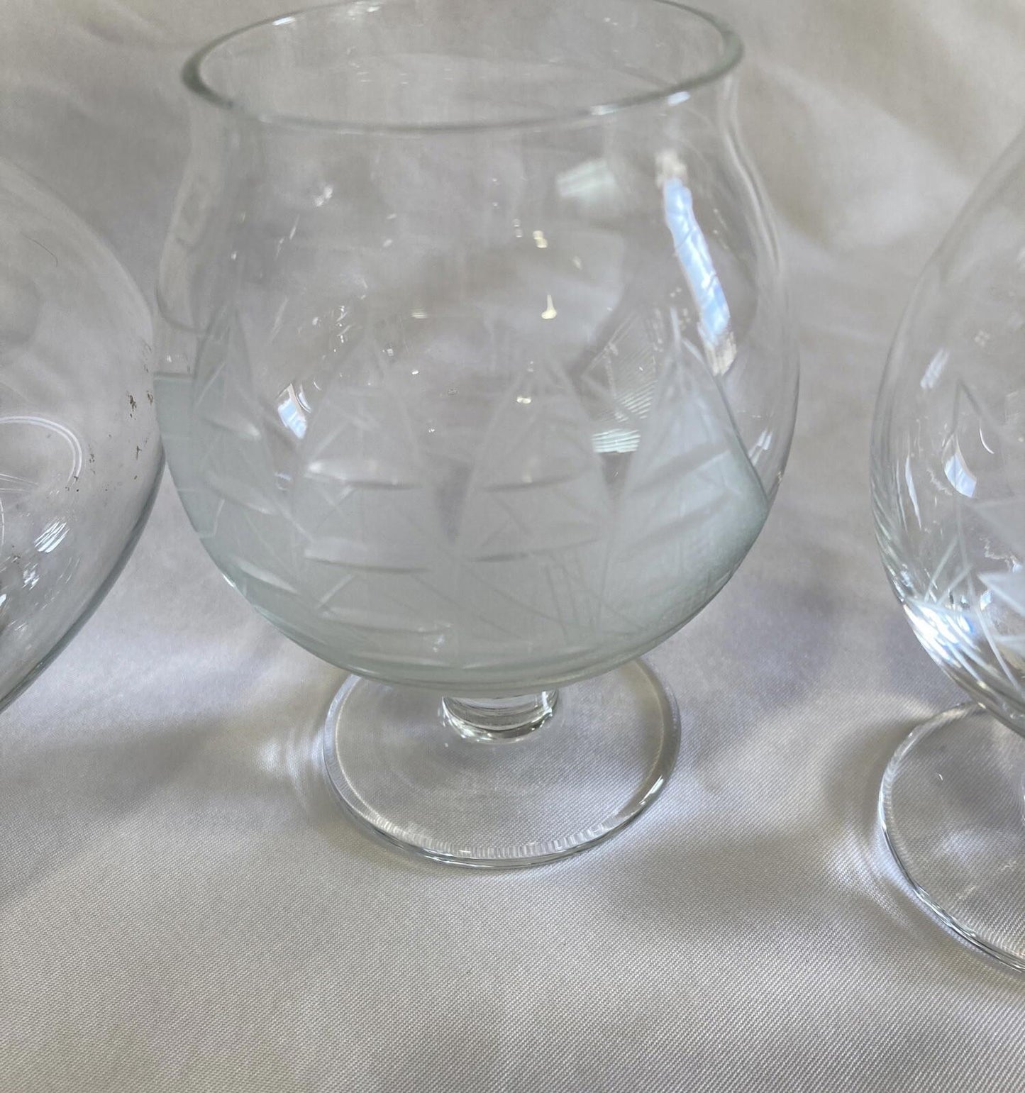 Midcentury Toscany Brandy Decanter with Etched Ships and 6 Glasses Vintage Bar
