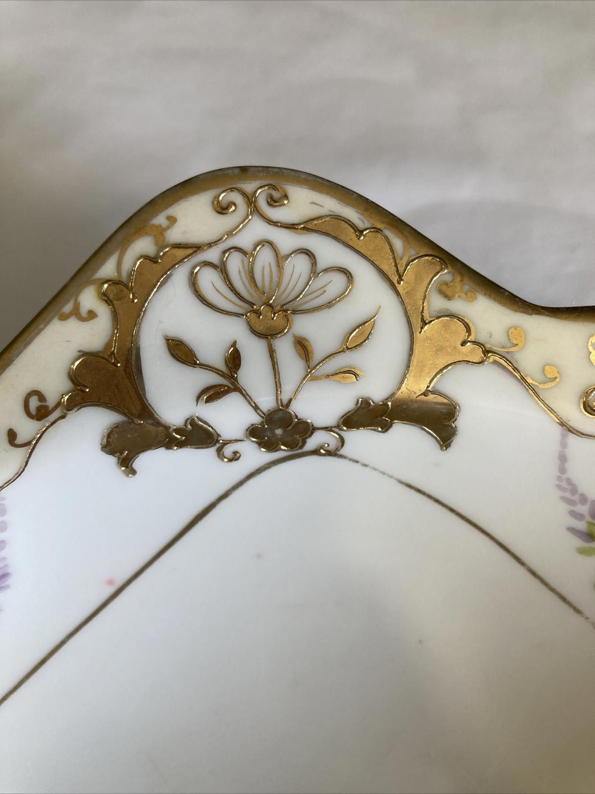 Antique Nippon Dish Bowl with Hand Painted Roses and Gold Details