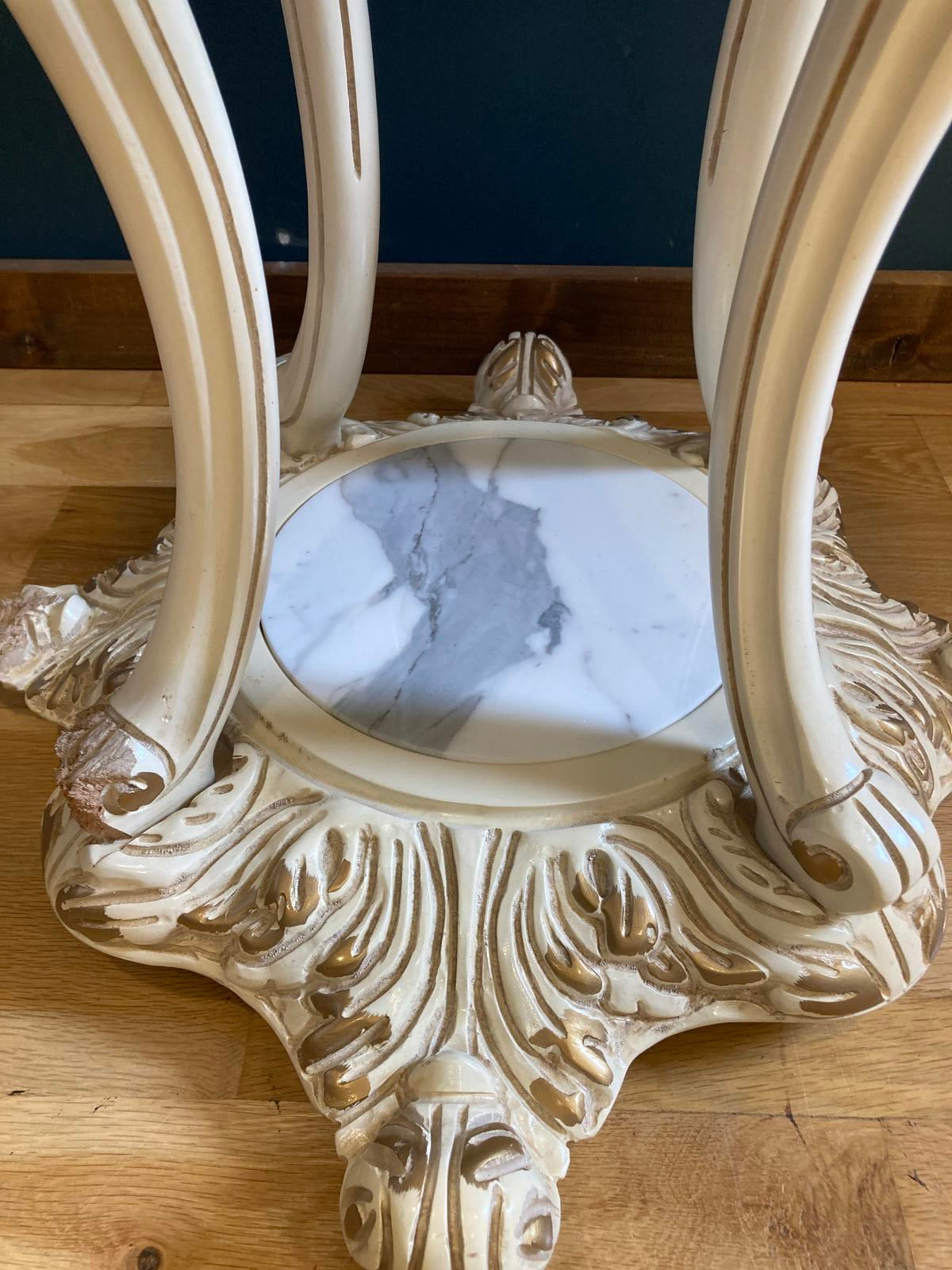 Ornate French Provencal Marble Top Side Table with Gold Accents