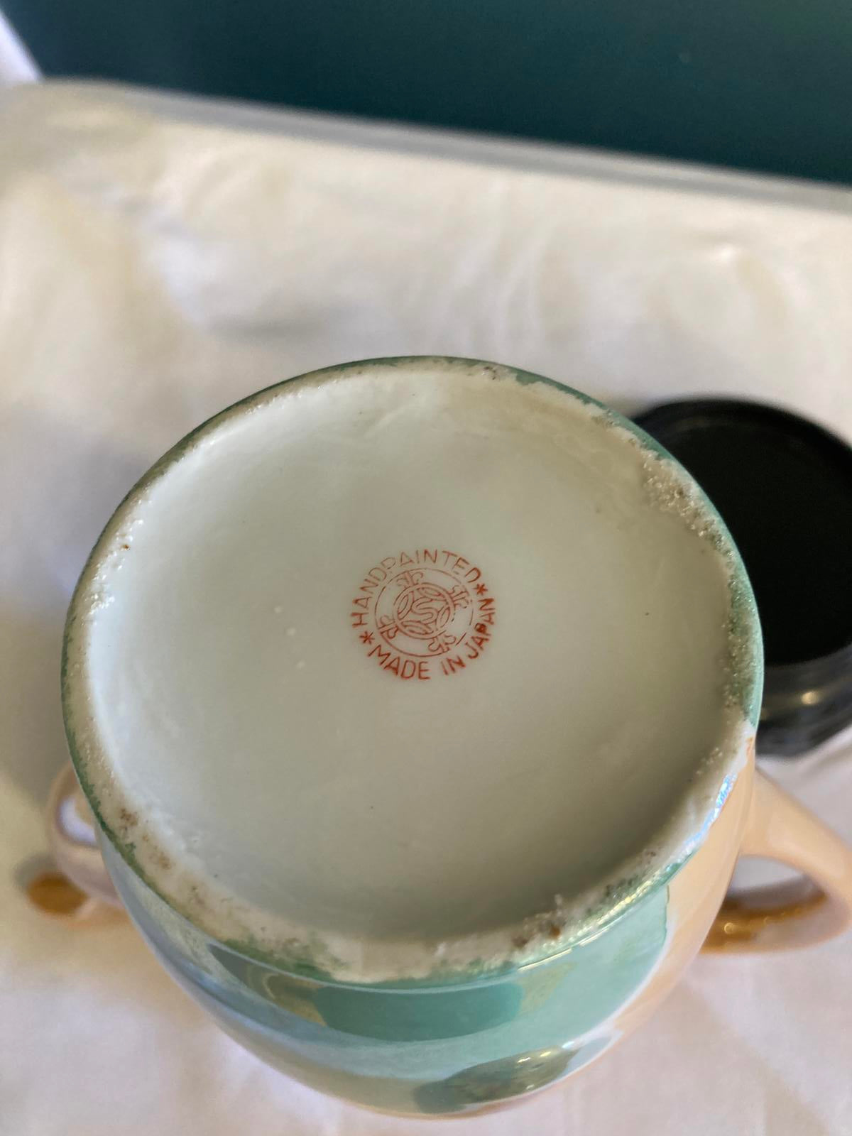 Vintage Hand Painted Porcelain Japanese Teapot with Swallow Birds