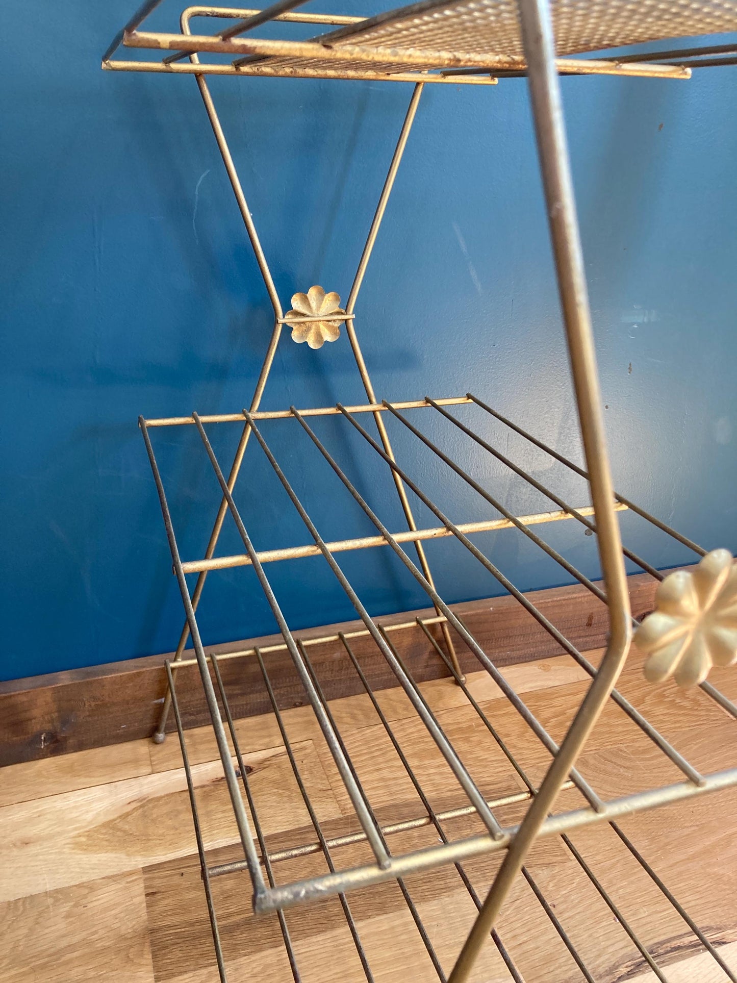 Vintage Mid Century Modern Brass Finished Plant Stand Shelf