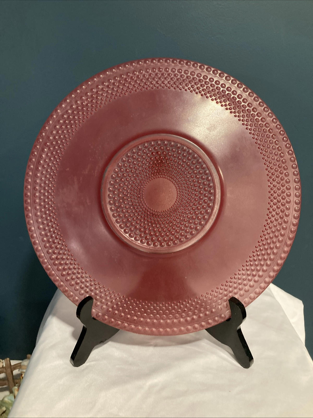 Vintage Art Deco Red Cranberry Hobnail Cake Plate – 12" Glass Serving Plate