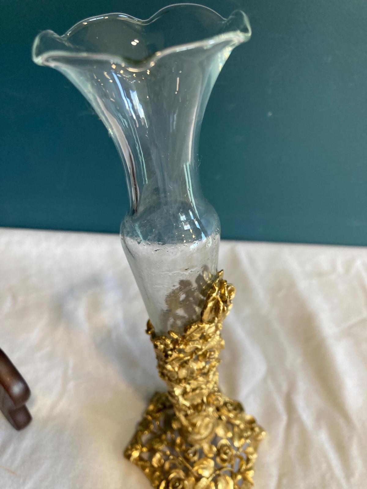 Vintage Matson Brass Roses Bud Vase with Glass Insert