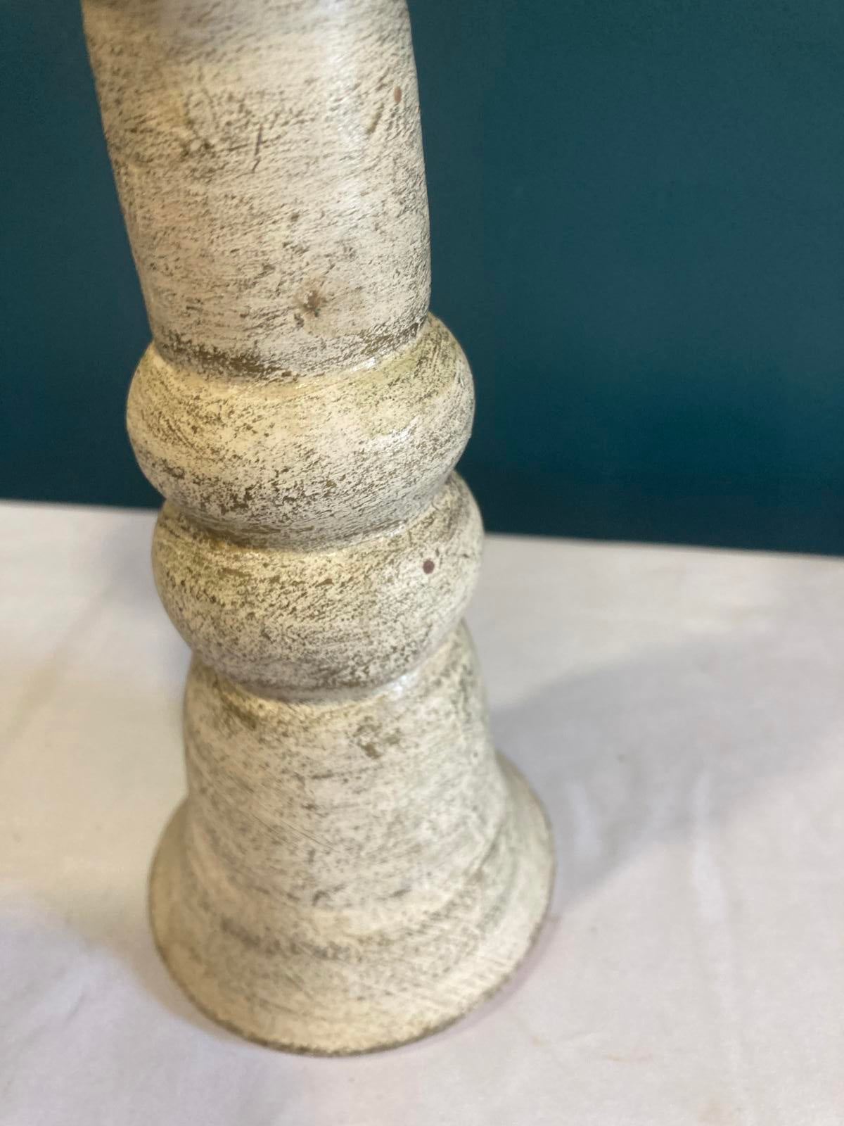 Vintage Rustic Whitewashed Ceramic Candle Holder