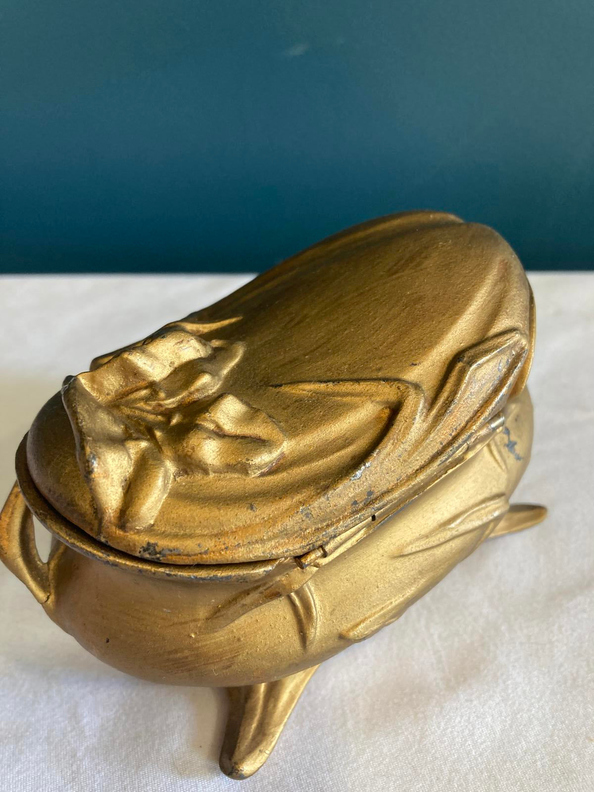 Early 20th Century Vintage Rogers Metal Lidded Gold Trinket Box