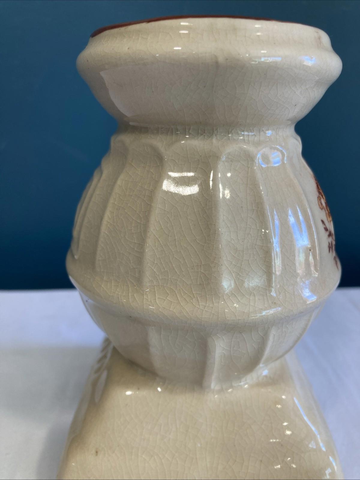 Vintage Glazed Ceramic Pot Belly Stove Vase With butterflies