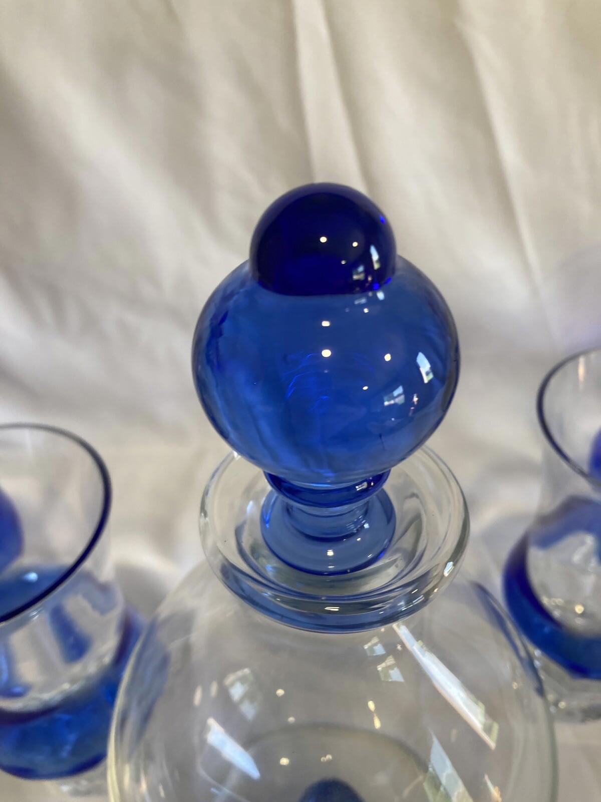 Rare Chribska Cobalt Blue Decanter & Glasses Set – Vintage Czech Glassware