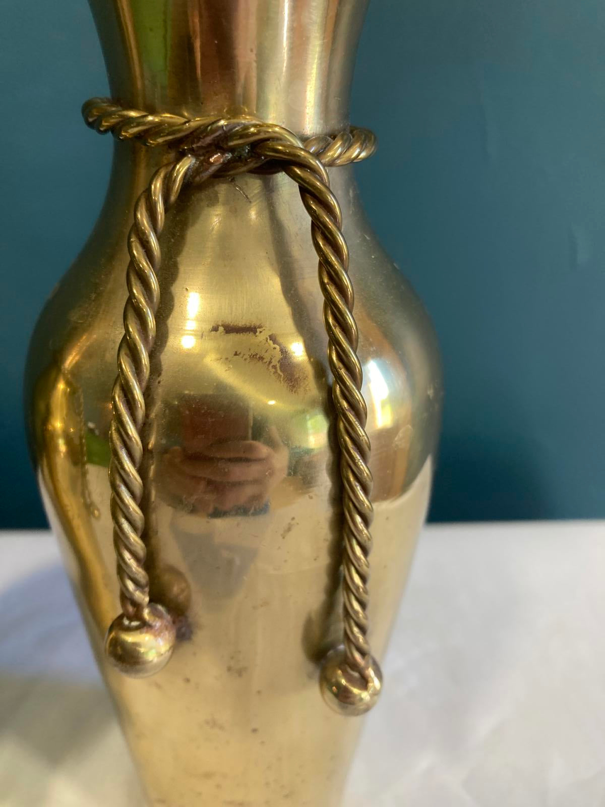 Vintage Brass Vases With Rope Detail – Set of 2