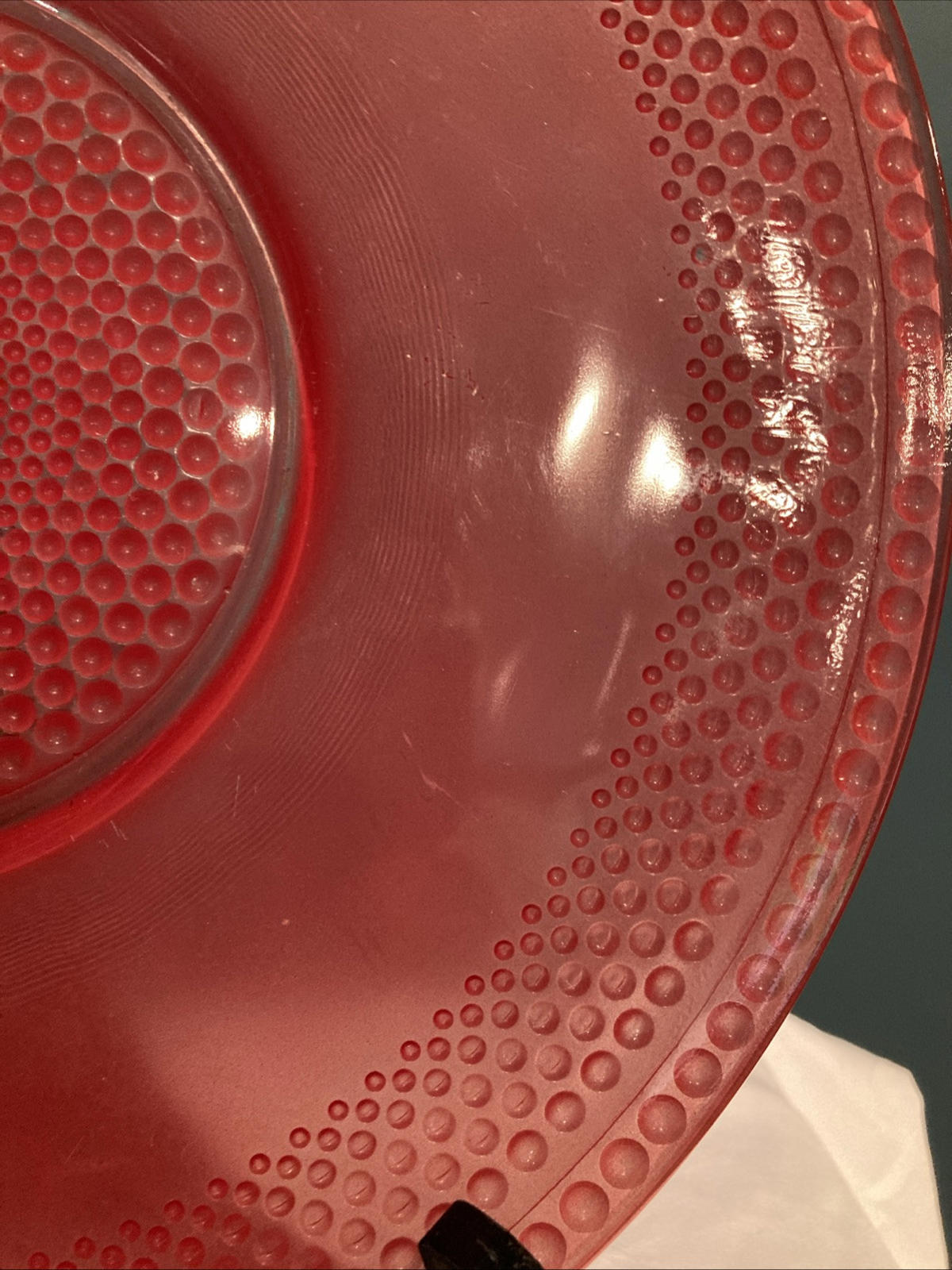 Vintage Art Deco Red Cranberry Hobnail Cake Plate – 12" Glass Serving Plate