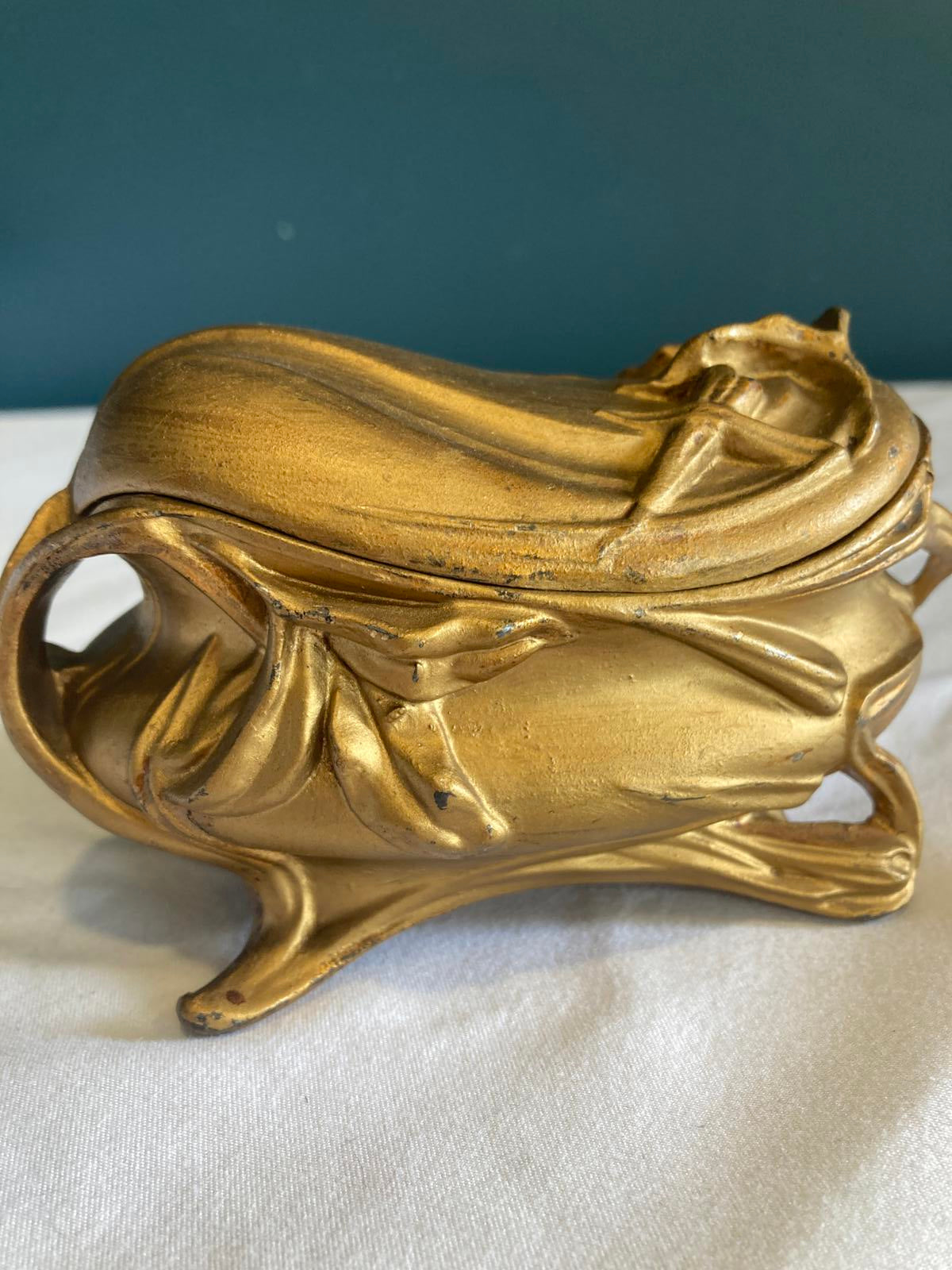 Early 20th Century Vintage Rogers Metal Lidded Gold Trinket Box