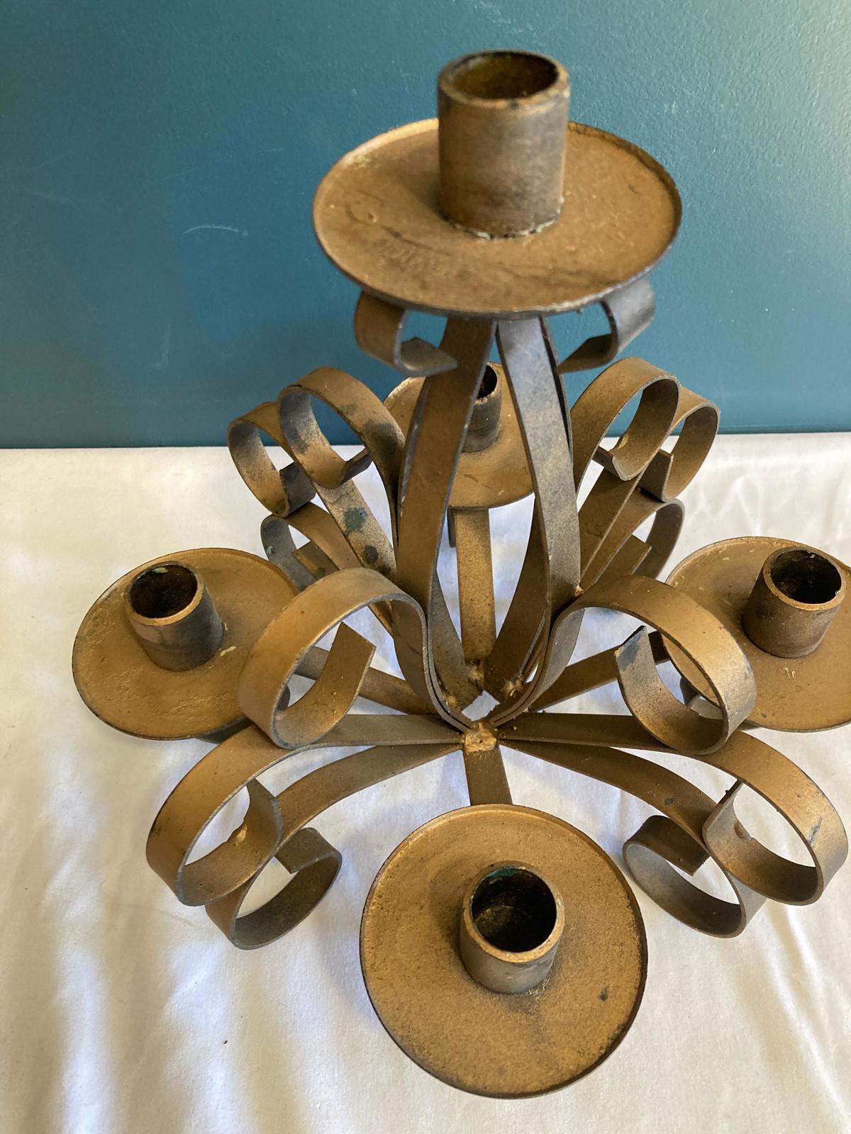 Vintage Gold painted Cast Iron Scrolled 5 point Candleholder
