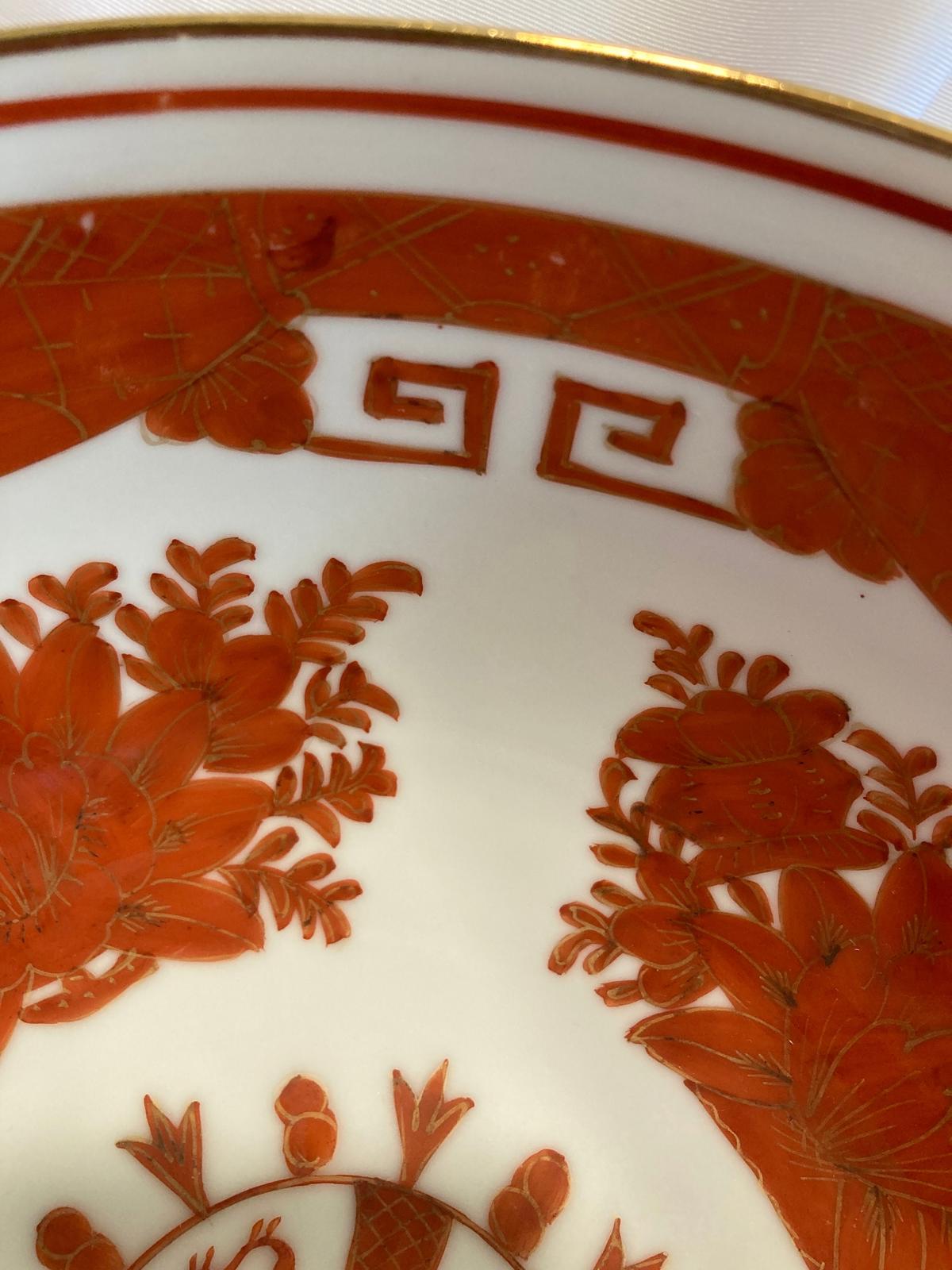 Vintage Orange & White Bowl with Gold Rim – Floral & Dragon Motif