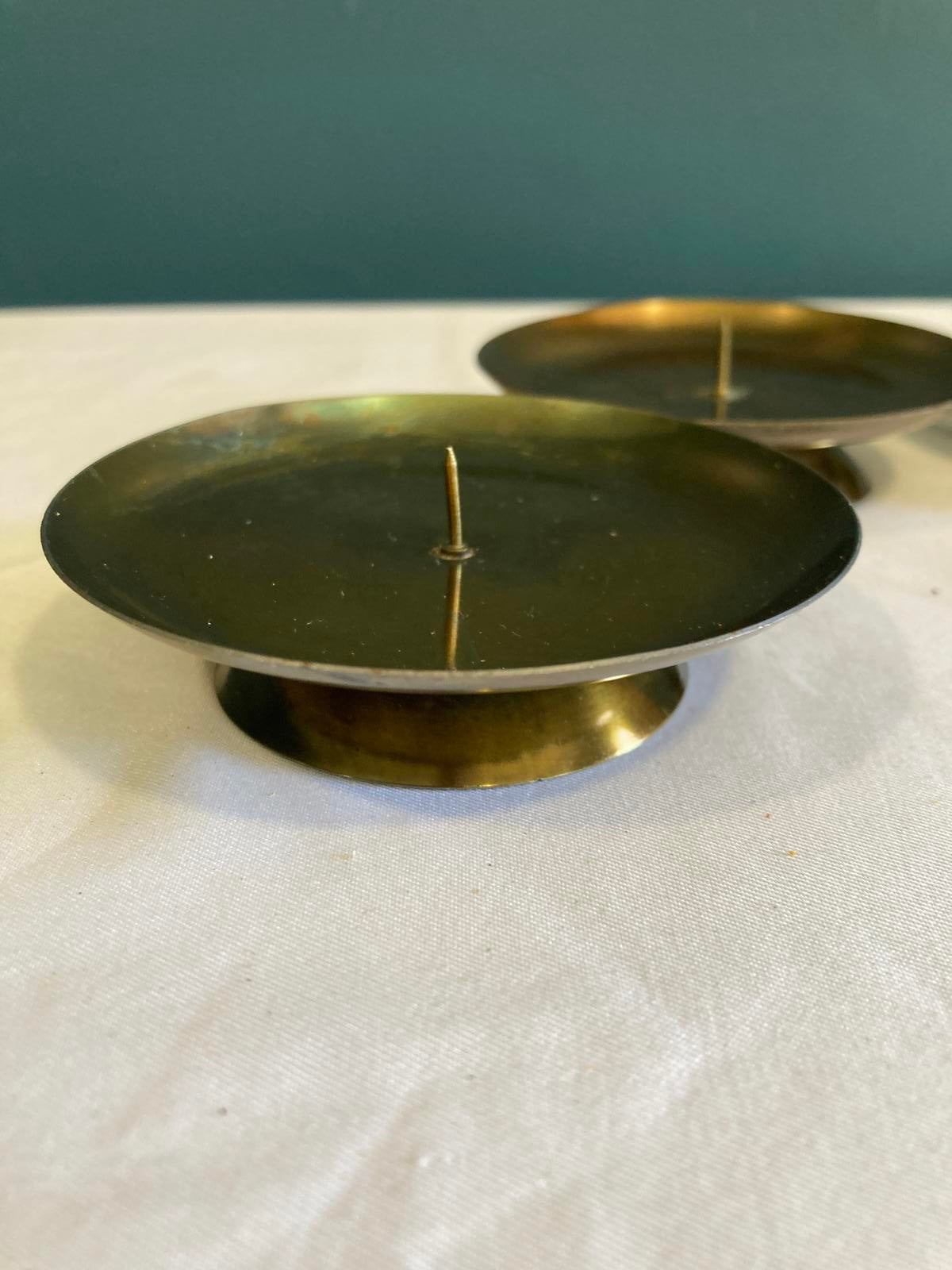 Set of 4 Vintage Brass Low Footed Plate Candle Holders Made in West Germany