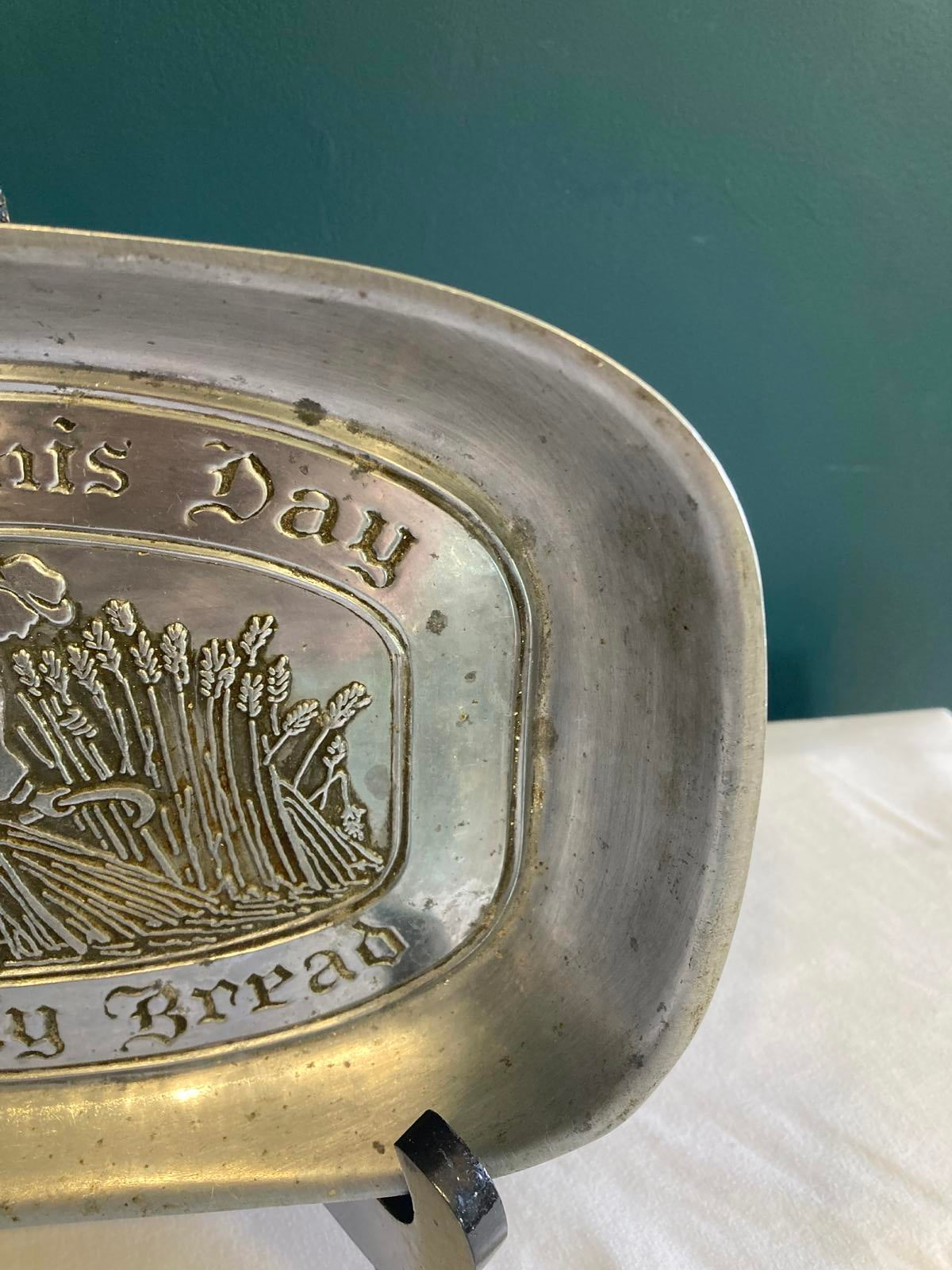Pewter Bread Plate – “Give Us This Day Our Daily Bread” Christian Decor