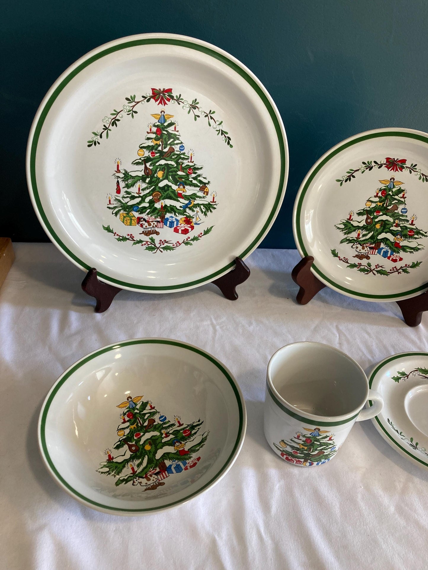 Vintage Montgomery Ward Christmas Tree Dish Holiday Table Ware. Choose From Cup, Saucer, Dessert Plate, Dinner Plate, Bowl, Replacement