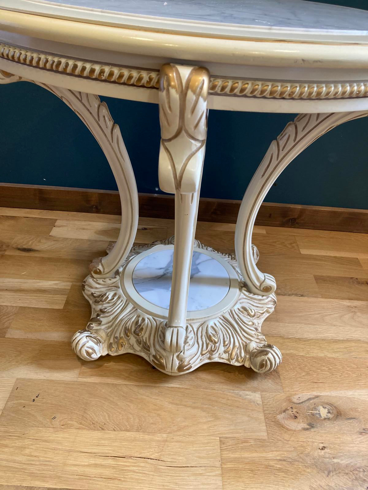 Ornate French Provencal Marble Top Side Table with Gold Accents