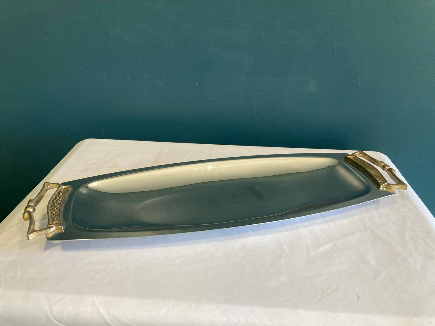 Vintage Kromex Serving Tray – Chrome & Brass Handles, Midcentury Modern Barware