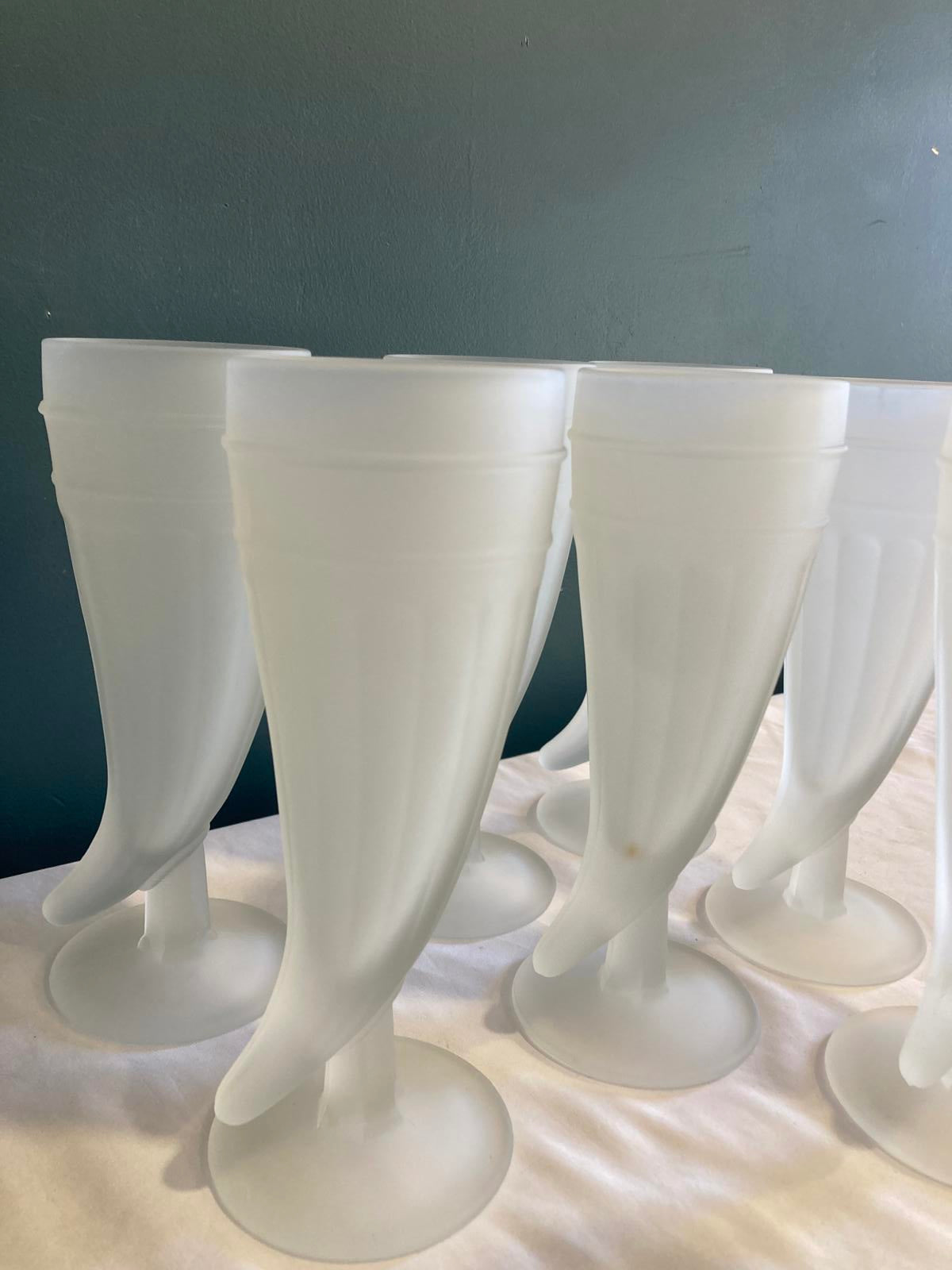 Vintage Frosted Horn Pilsner Glasses, Set of 8 Mid Century